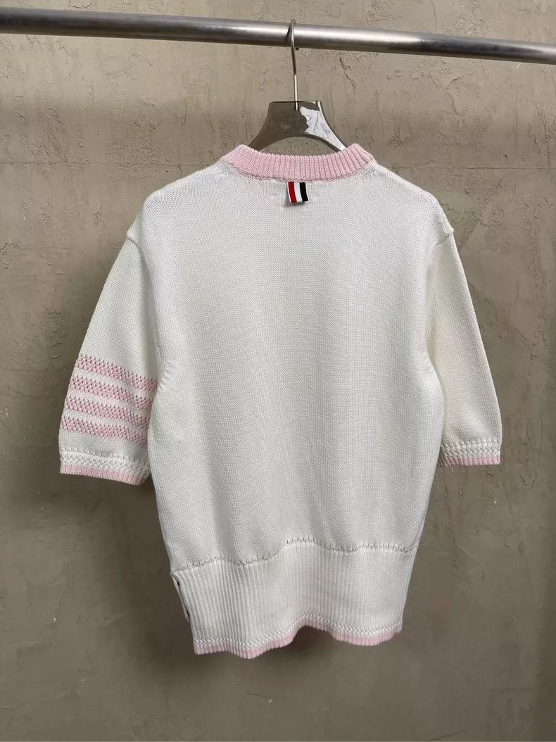 Thom Browne Thom Browne White Pink Stripe Knit Tee- dmc Size US M / EU 48-50 / 2 - 2 Thumbnail