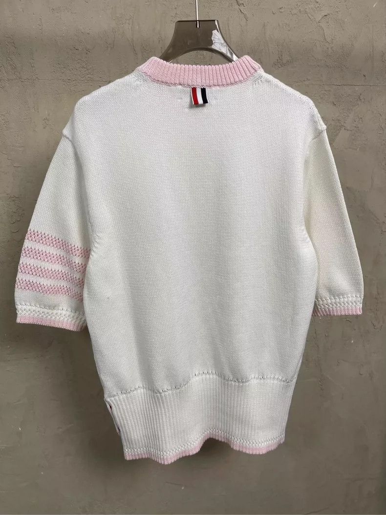 Thom Browne Thom Browne White Pink Stripe Knit Tee- dmc Size US M / EU 48-50 / 2 - 5 Thumbnail