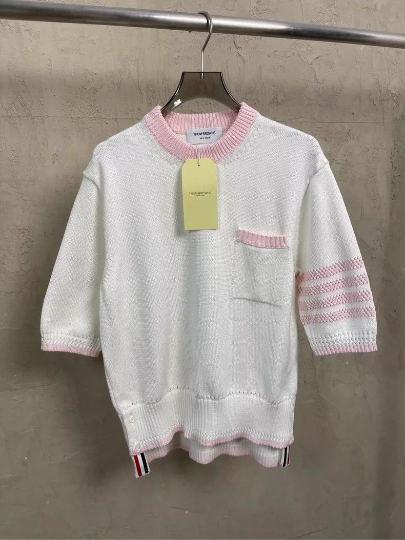 Thom Browne Thom Browne White Pink Stripe Knit Tee- dmc Size US M / EU 48-50 / 2 - 3 Thumbnail