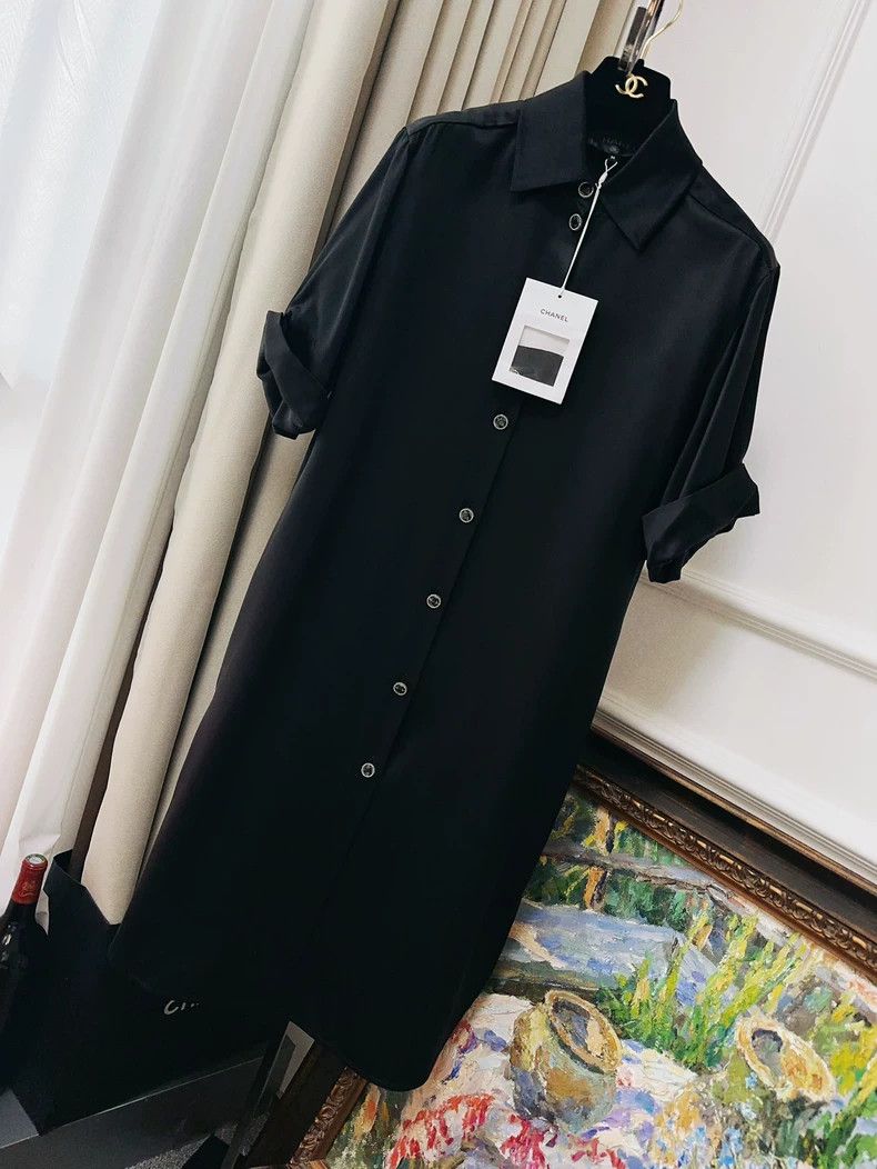 Chanel Chanel 23C Black Silk Satin Short-Sleeve Dress- dmc Size US 30 / EU 46 - 6 Thumbnail