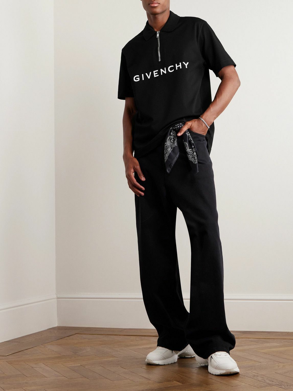 Givenchy Logo-Print Cotton-Piqué Half-Zip Polo Shirt Size US M / EU 48-50 / 2 - 3 Thumbnail