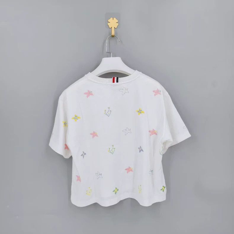 Thom Browne Thom Browne White Floral Embroidered Short Sleeve- dmc Size US M / EU 48-50 / 2 - 2 Thumbnail