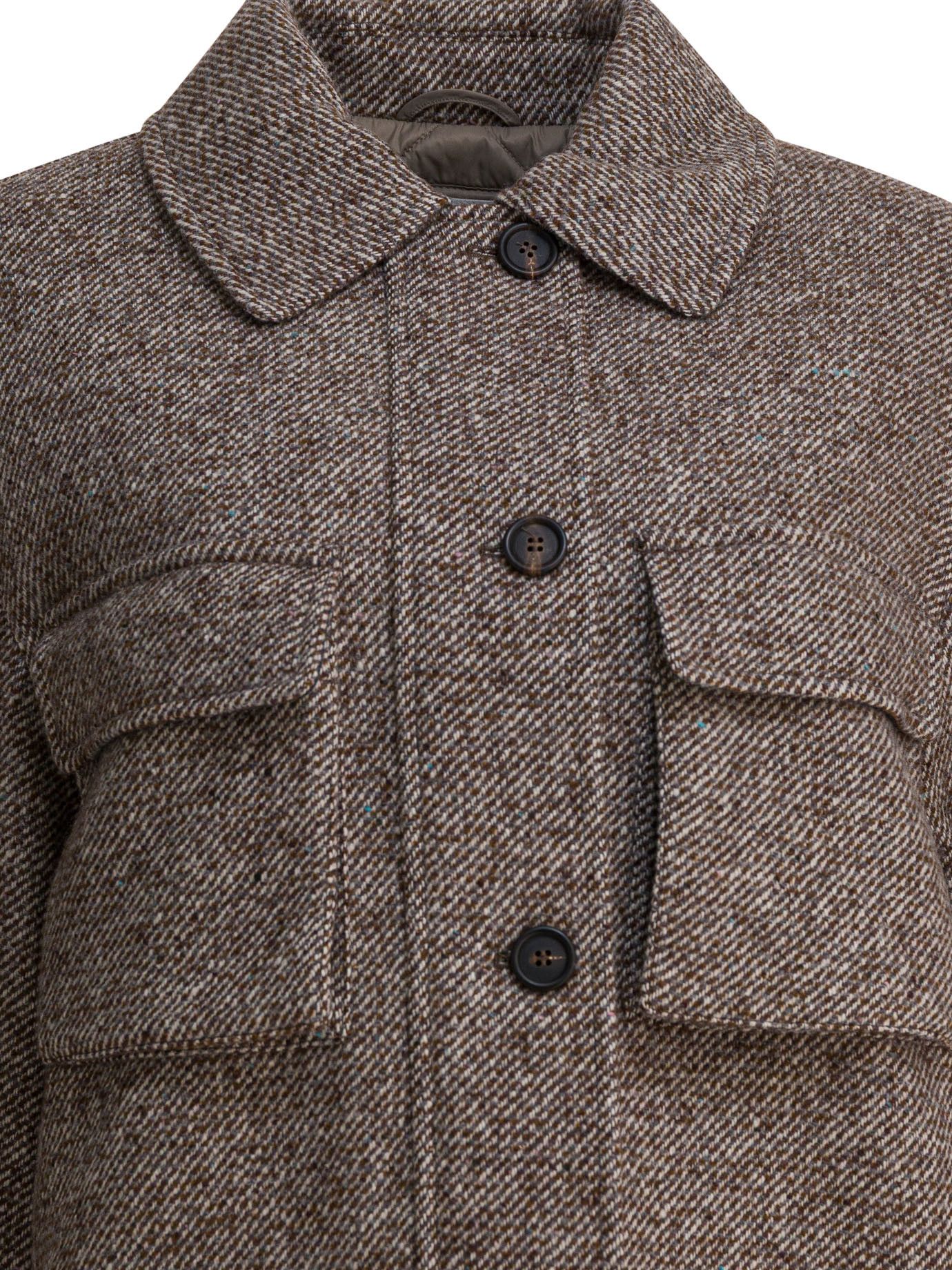 Coat In Diagonal Mélange Of Virgin Wool And Silk
