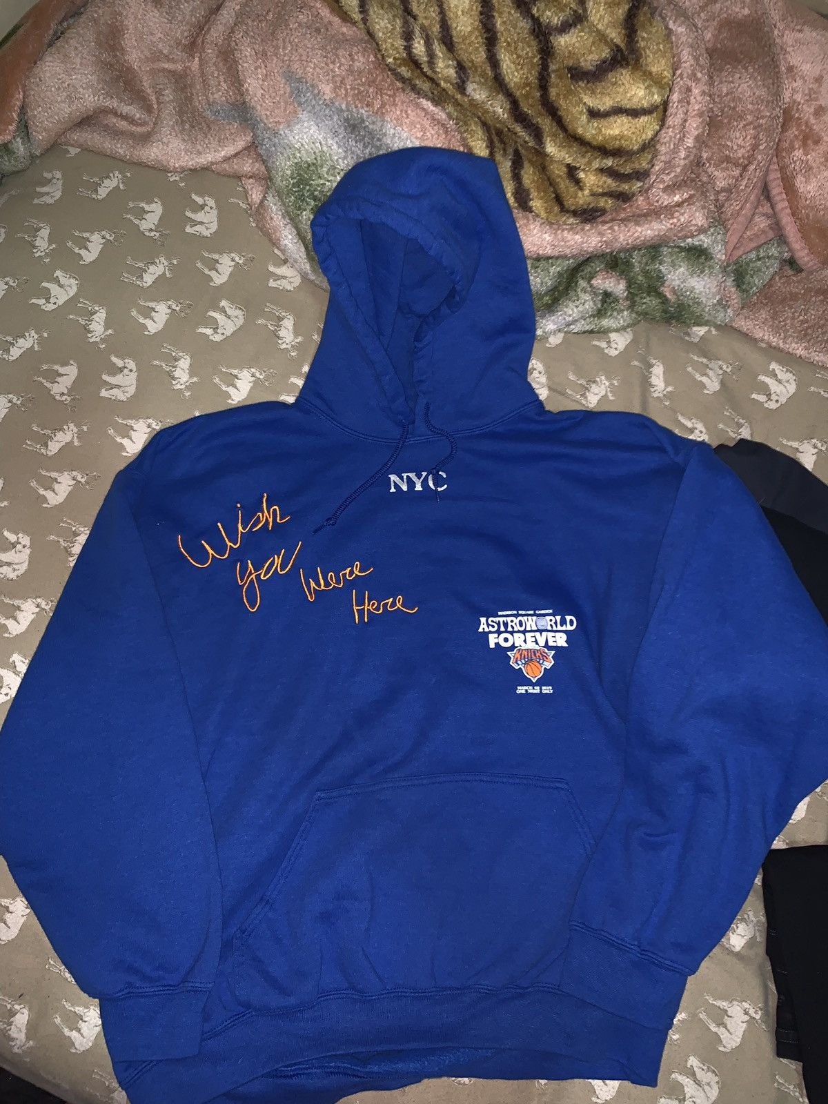 Travis Scott Astroworld Travis Scott NY Knicks hoodie MSG blue XL ...