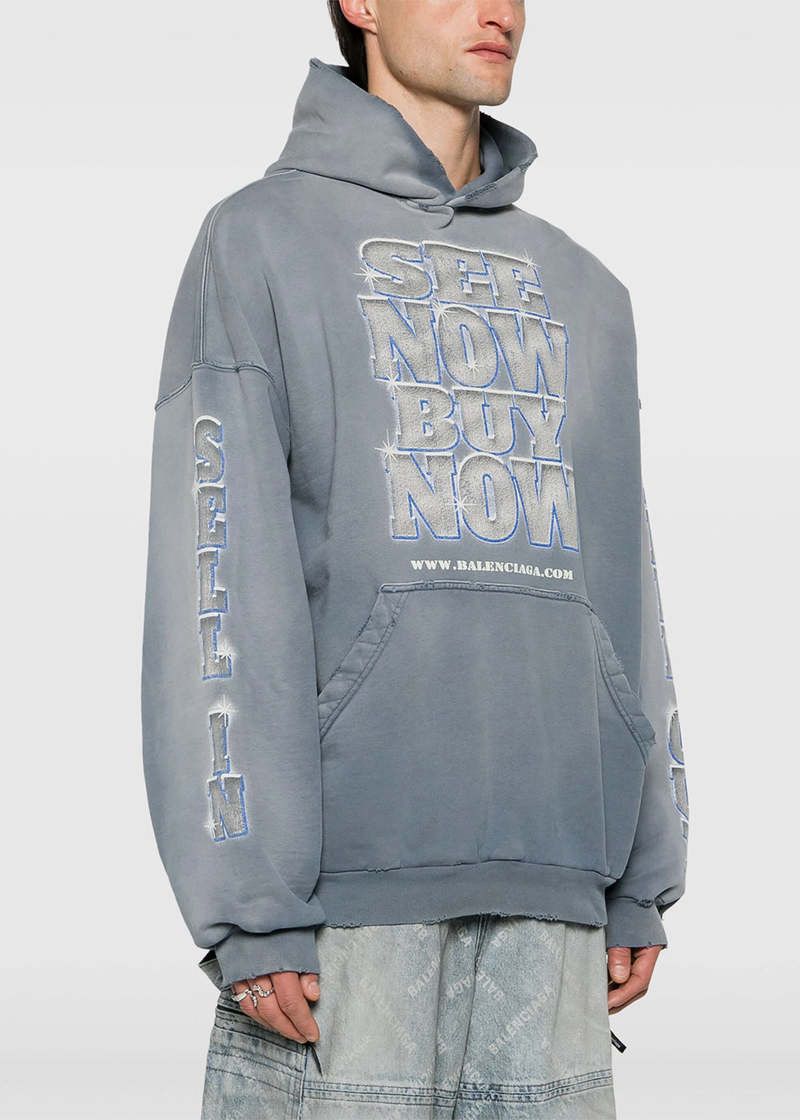 Balenciaga SEE NOW BUY NOW Hoodie in Washed Blue Size US M / EU 48-50 / 2 - 2 Thumbnail