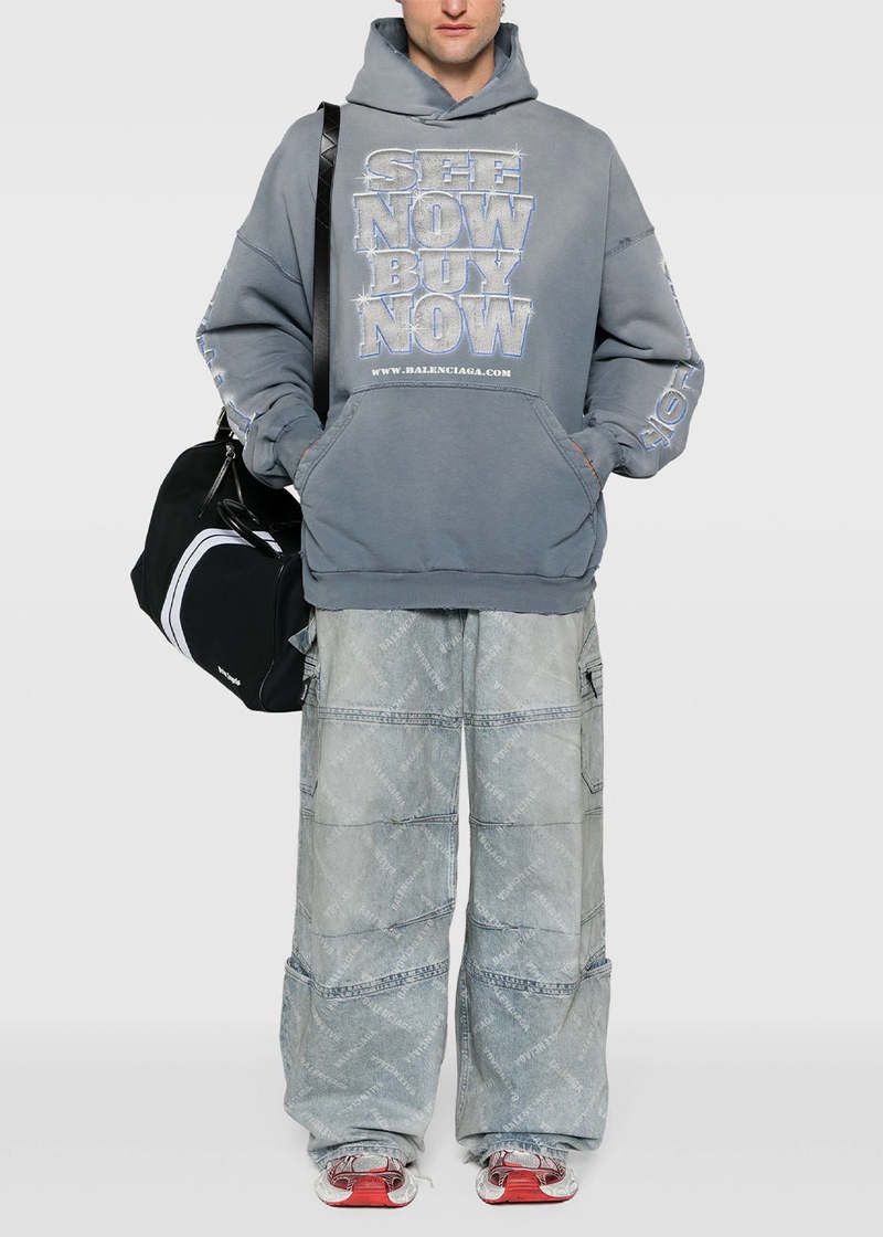 Balenciaga SEE NOW BUY NOW Hoodie in Washed Blue Size US XL / EU 56 / 4 - 4 Thumbnail