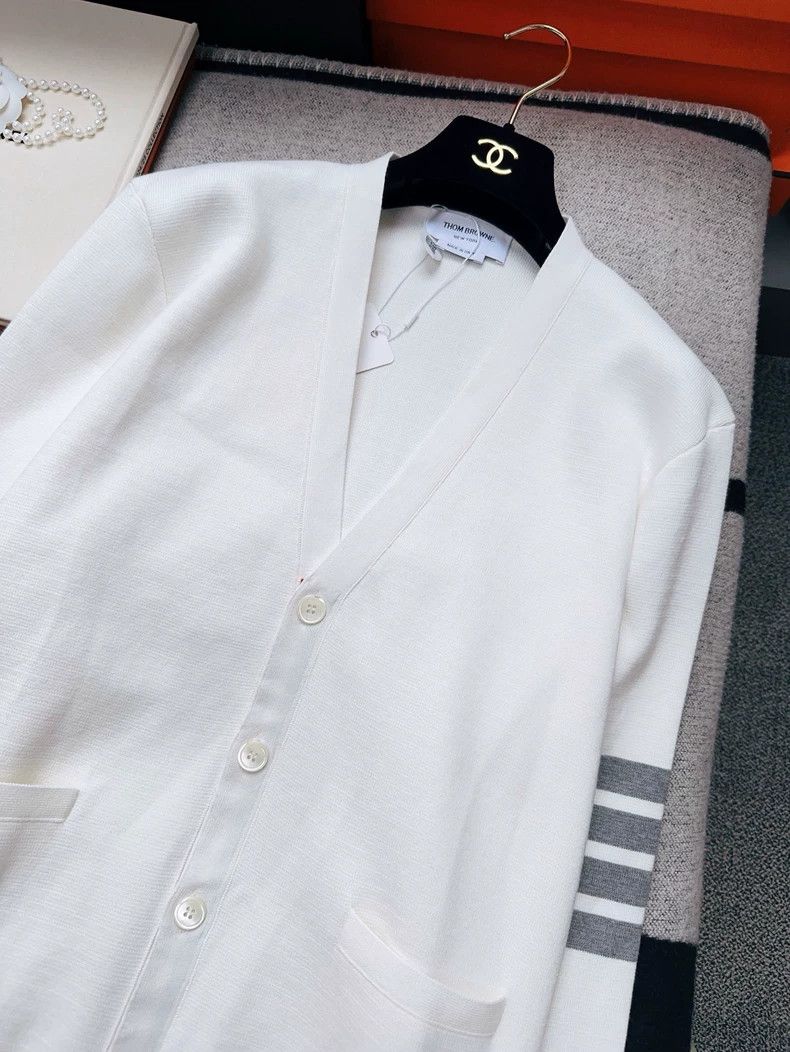 Thom Browne ThomBrowne White Striped Cardigan Sweater - dmc Size US M / EU 48-50 / 2 - 3 Thumbnail