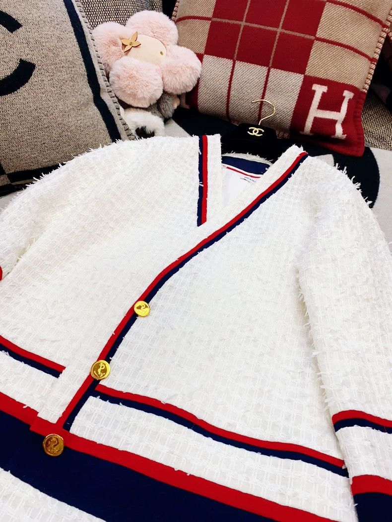 Thom Browne Thom Browne White Tweed Stripe Coat - dmc Size US M / EU 48-50 / 2 - 2 Thumbnail