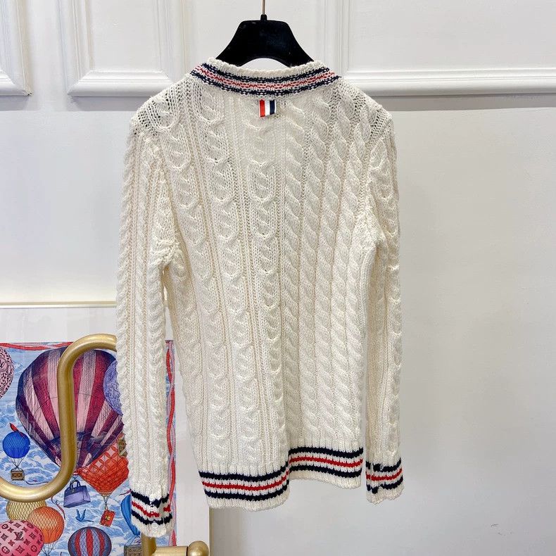 Thom Browne Thom Browne White Cable Knit Cardigan - dmc Size US L / EU 52-54 / 3 - 4 Thumbnail