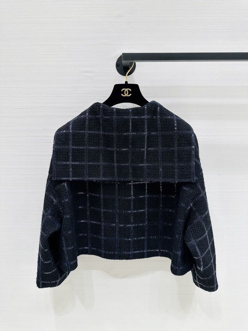 Chanel Chanel 24S Blue Wool Tweed Navy Collar Coat - dmc Size US M / EU 48-50 / 2 - 2 Thumbnail