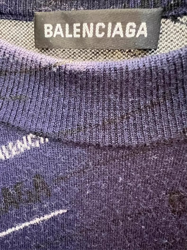 Balenciaga Balenciaga Blue-Purple Logo Wool Sweater - dmc Size US M / EU 48-50 / 2 - 5 Thumbnail