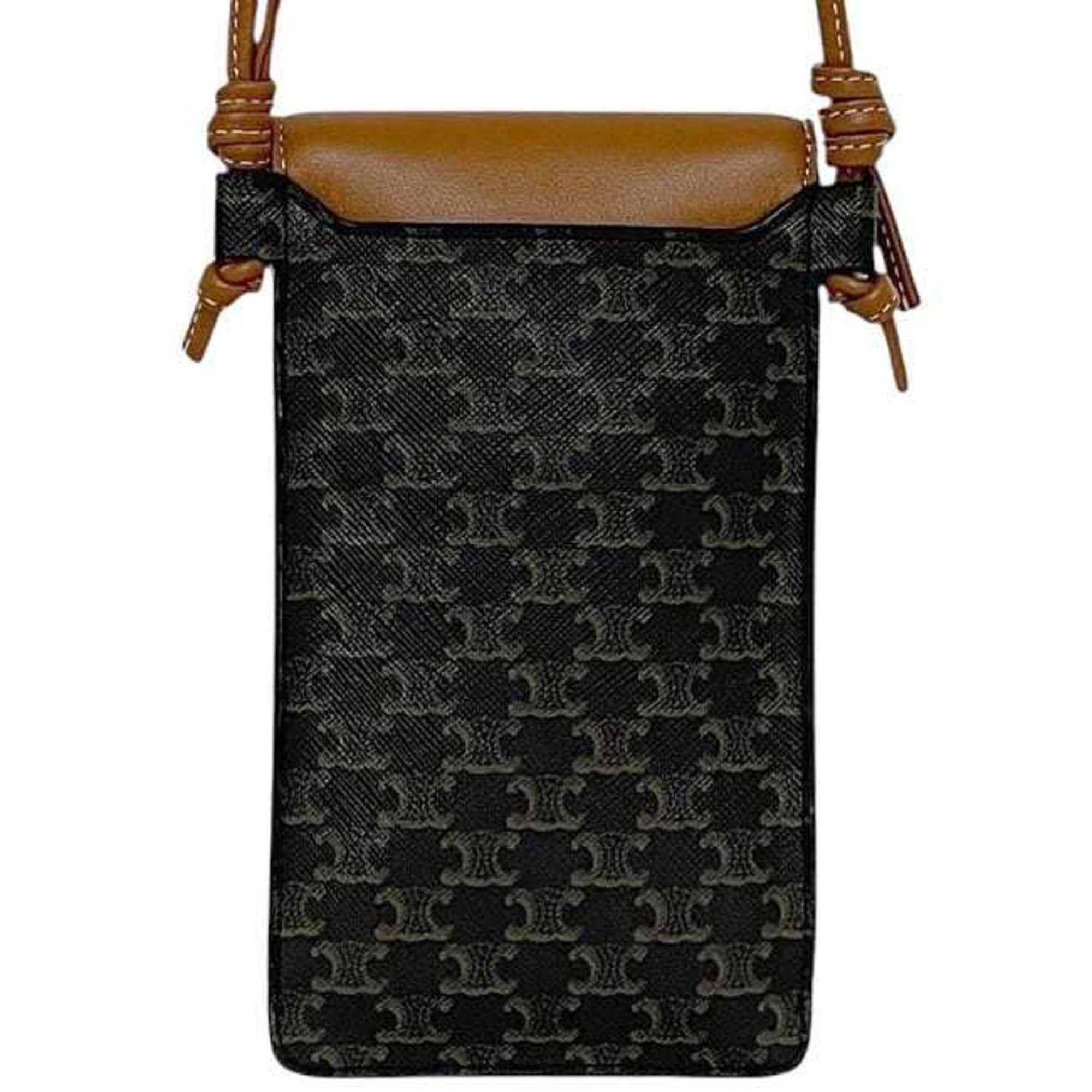 Celine Celine Phone Shoulder Bag f-23939 Black Brown Triomphe 10G332CQD Pochette PVC Leather S-AN-4281 CELINE Crossbody Smartphone Case Size ONE SIZE - 4 Thumbnail
