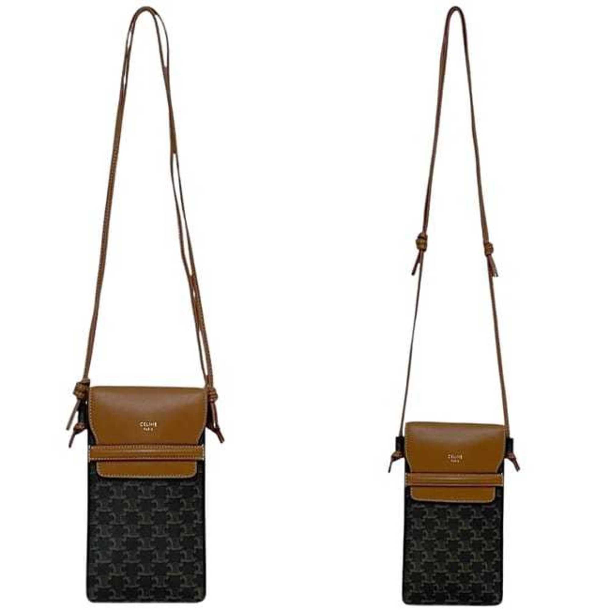 Celine Celine Phone Shoulder Bag f-23939 Black Brown Triomphe 10G332CQD Pochette PVC Leather S-AN-4281 CELINE Crossbody Smartphone Case Size ONE SIZE - 3 Thumbnail