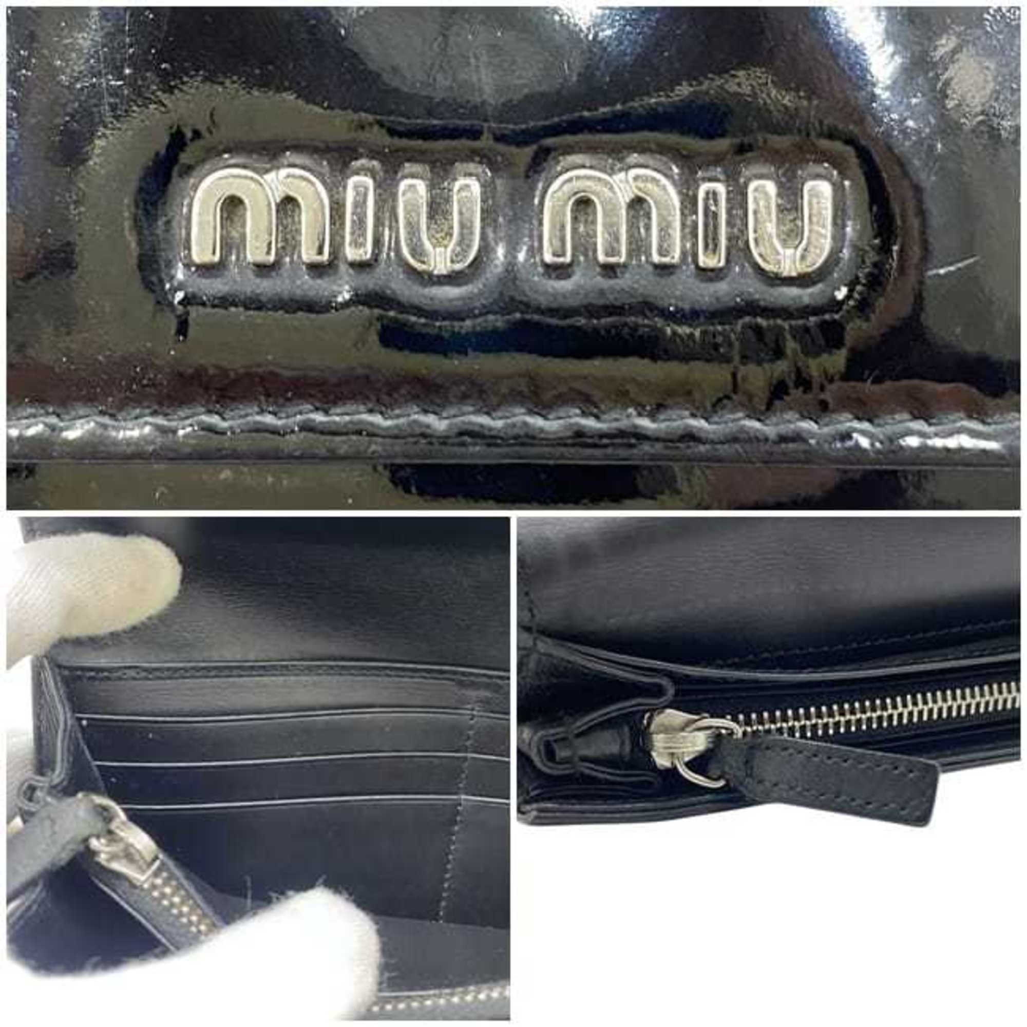 Miu Miu Miu Bifold Long Wallet ec-23768 Black Patent Leather