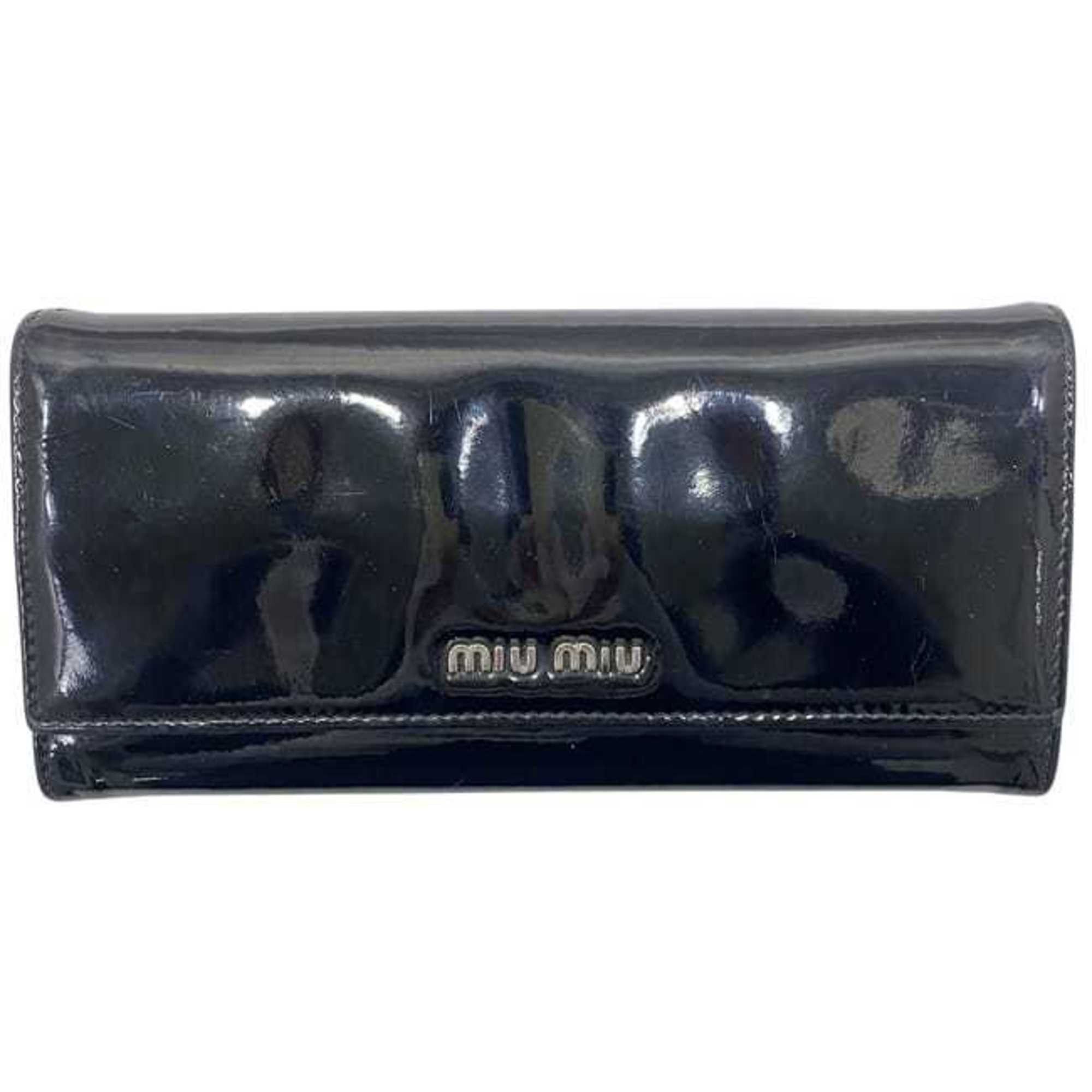 Miu Miu Miu Bifold Long Wallet ec-23768 Black Patent Leather