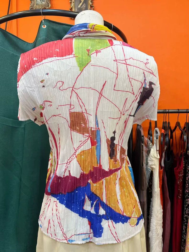 Issey Miyake Issey Miyake Pleated Graffiti Short Sleeve Shirt - dmc Size US M / EU 48-50 / 2 - 3 Thumbnail