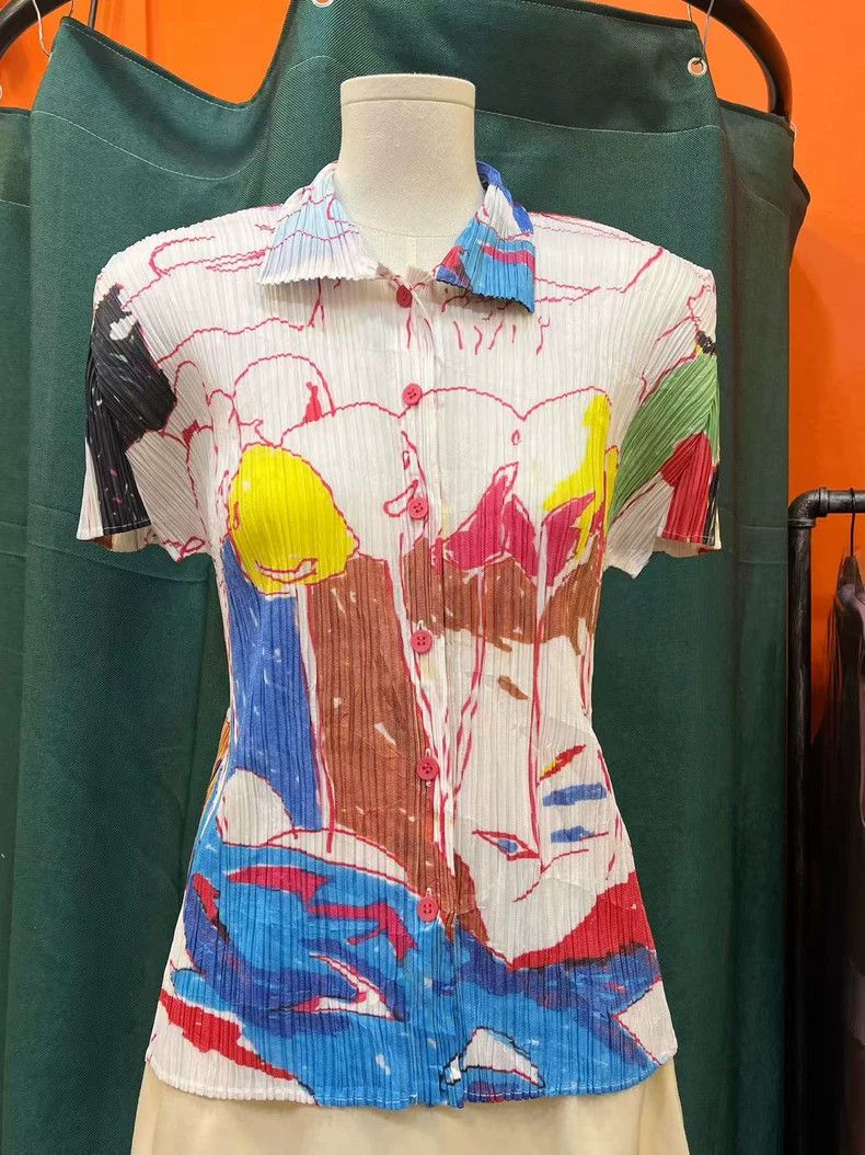 Issey Miyake Issey Miyake Pleated Graffiti Short Sleeve Shirt - dmc Size US M / EU 48-50 / 2 - 4 Thumbnail
