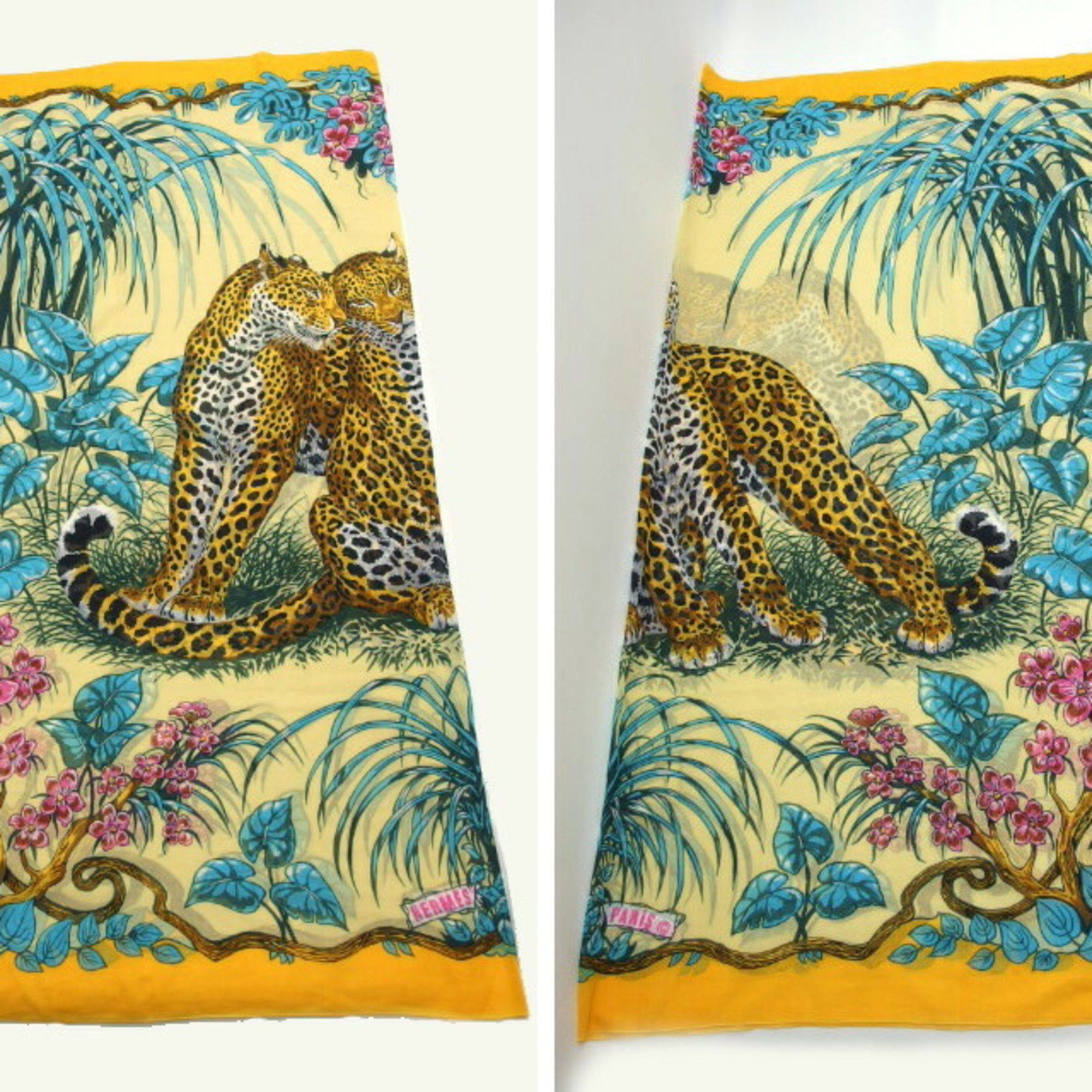 Hermes Hermes Large Stole/Scarf, Cotton Pareo, Leopard Print, Jungle Love, Yellow Size ONE SIZE - 4 Thumbnail