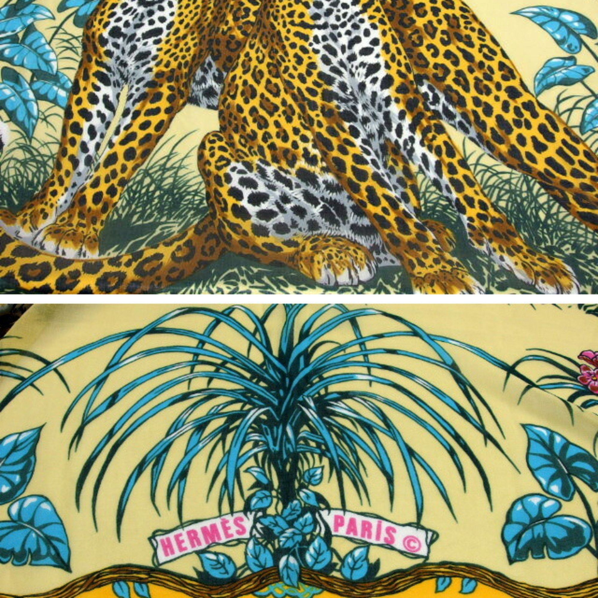 Hermes Hermes Large Stole/Scarf, Cotton Pareo, Leopard Print, Jungle Love, Yellow Size ONE SIZE - 6 Thumbnail
