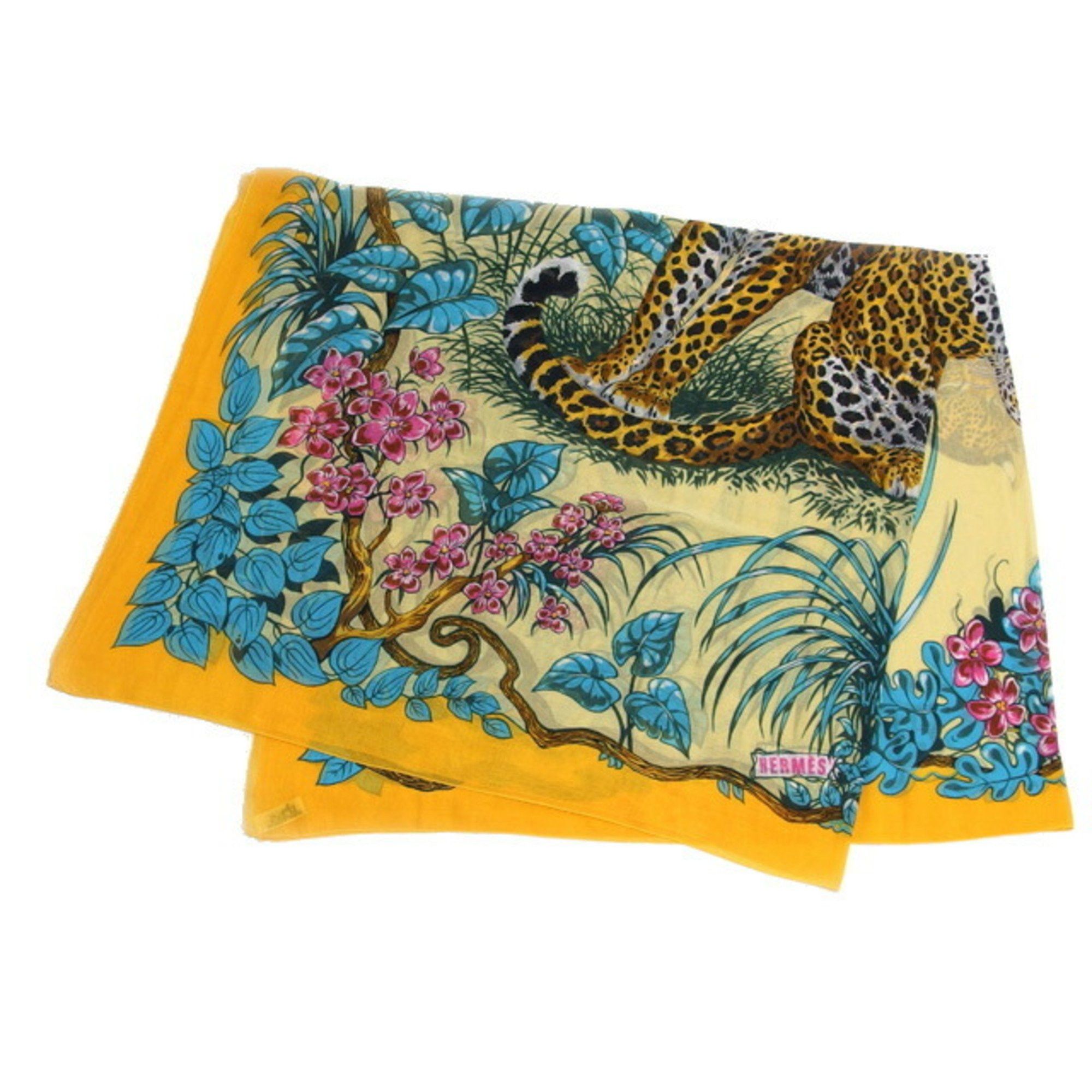 Hermes Hermes Large Stole/Scarf, Cotton Pareo, Leopard Print, Jungle Love, Yellow Size ONE SIZE - 2 Thumbnail