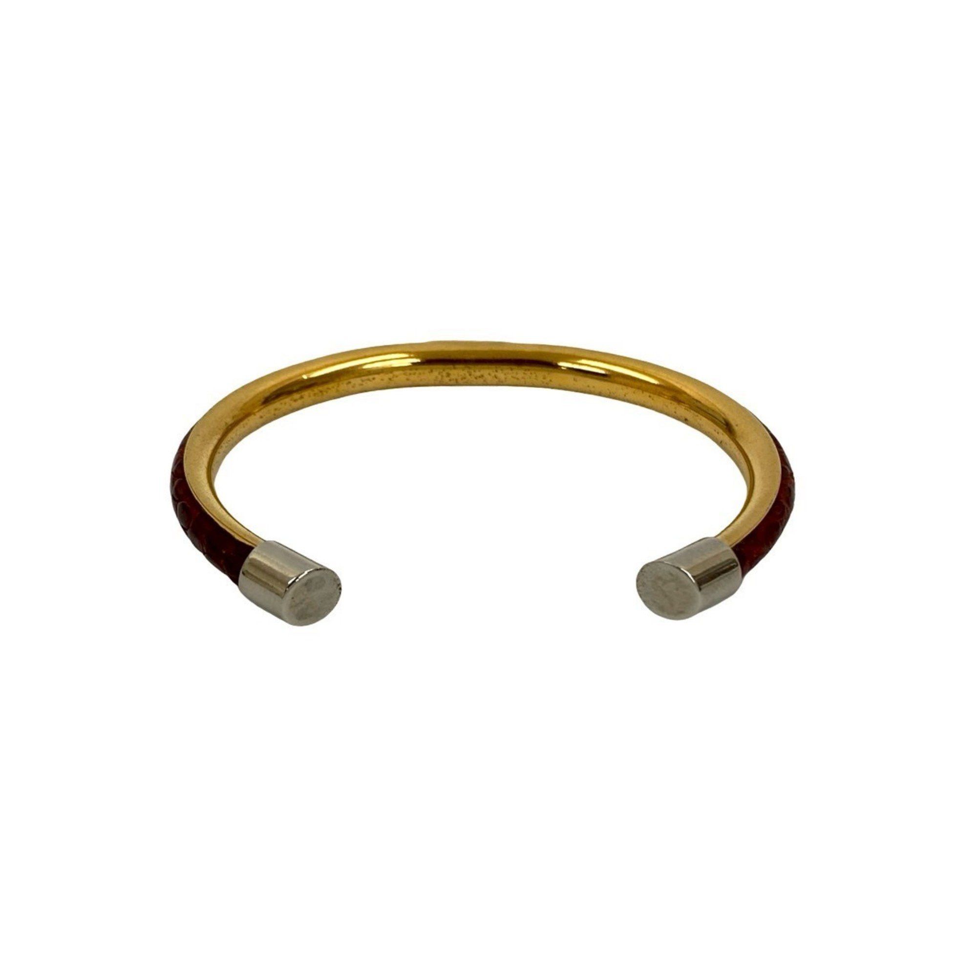 Gucci GUCCI GG Logo Leather Bangle Bracelet in Gold and Red 36513 Size ONE SIZE - 6 Thumbnail