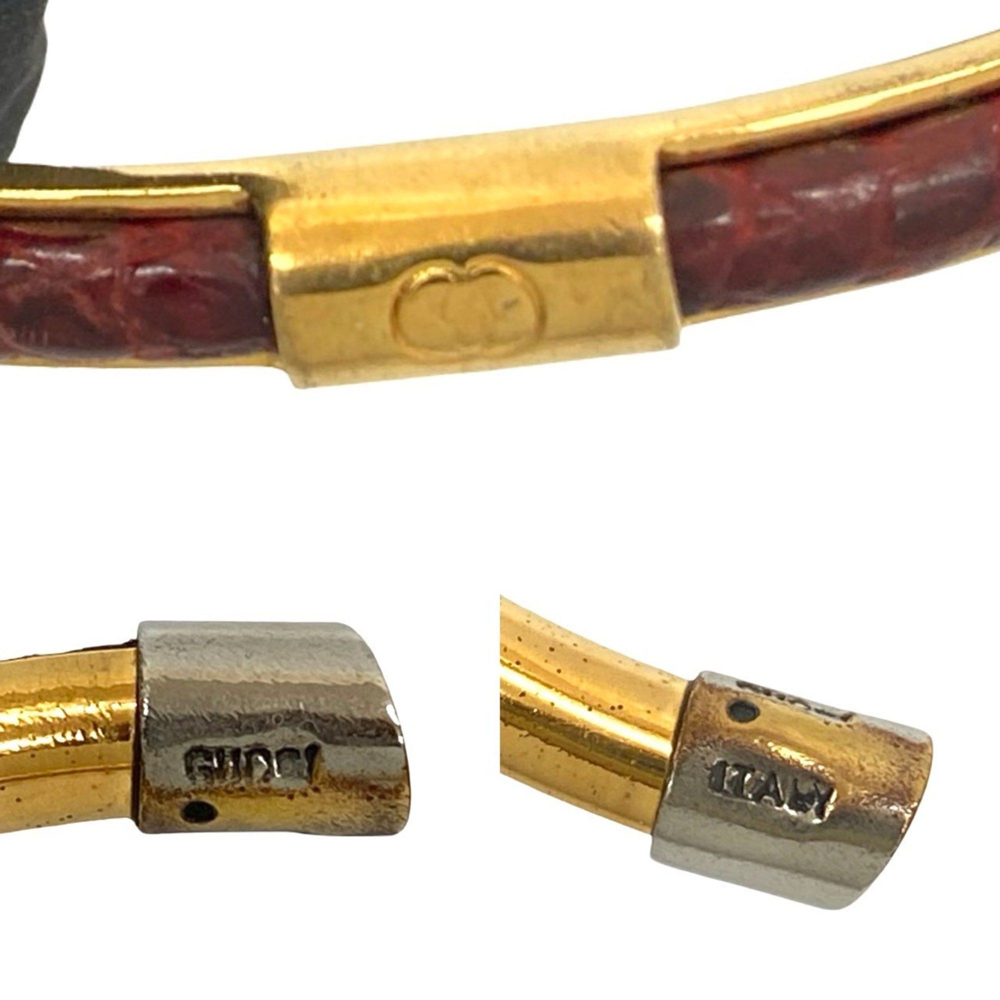 Gucci GUCCI GG Logo Leather Bangle Bracelet in Gold and Red 36513 Size ONE SIZE - 2 Thumbnail