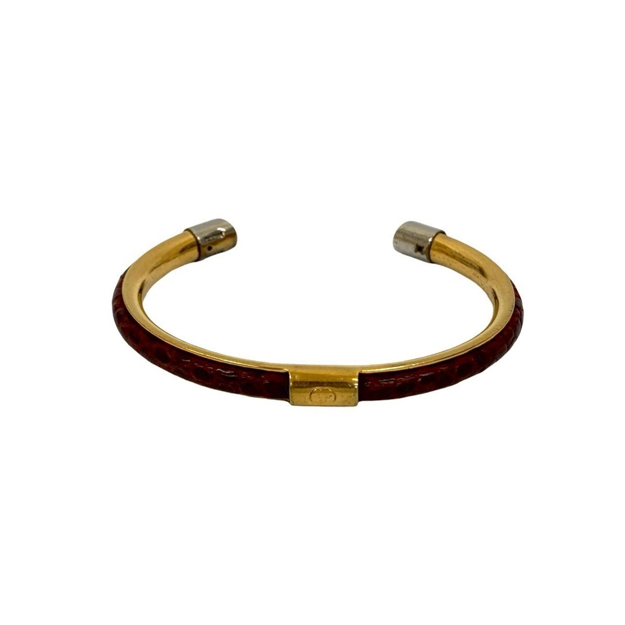 Gucci GUCCI GG Logo Leather Bangle Bracelet in Gold and Red 36513 Size ONE SIZE - 5 Thumbnail