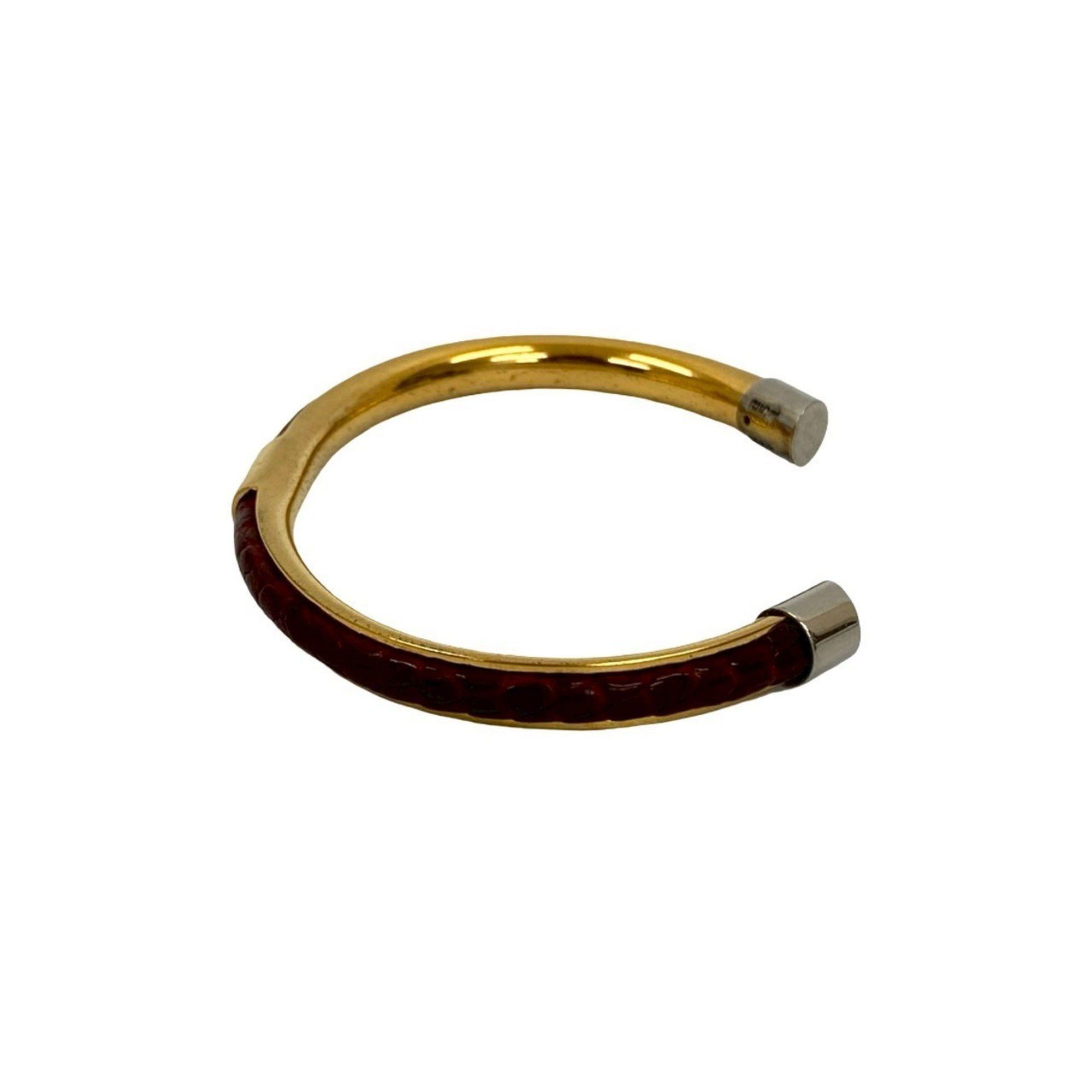 Gucci GUCCI GG Logo Leather Bangle Bracelet in Gold and Red 36513 Size ONE SIZE - 4 Thumbnail