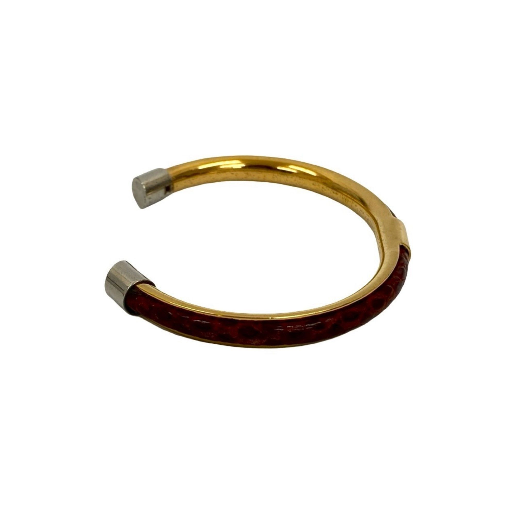 Gucci GUCCI GG Logo Leather Bangle Bracelet in Gold and Red 36513 Size ONE SIZE - 3 Thumbnail