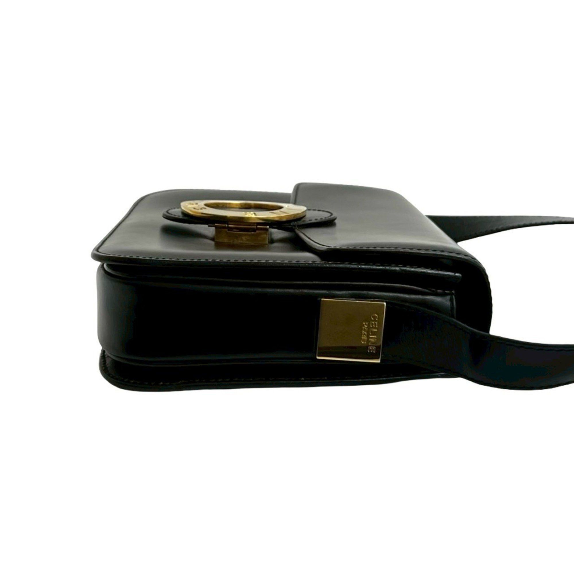 Celine CELINE Vintage Circle Logo Hardware Calf Leather Shoulder Bag/Pochette/Sacoche Black 23671 Size ONE SIZE - 6 Thumbnail