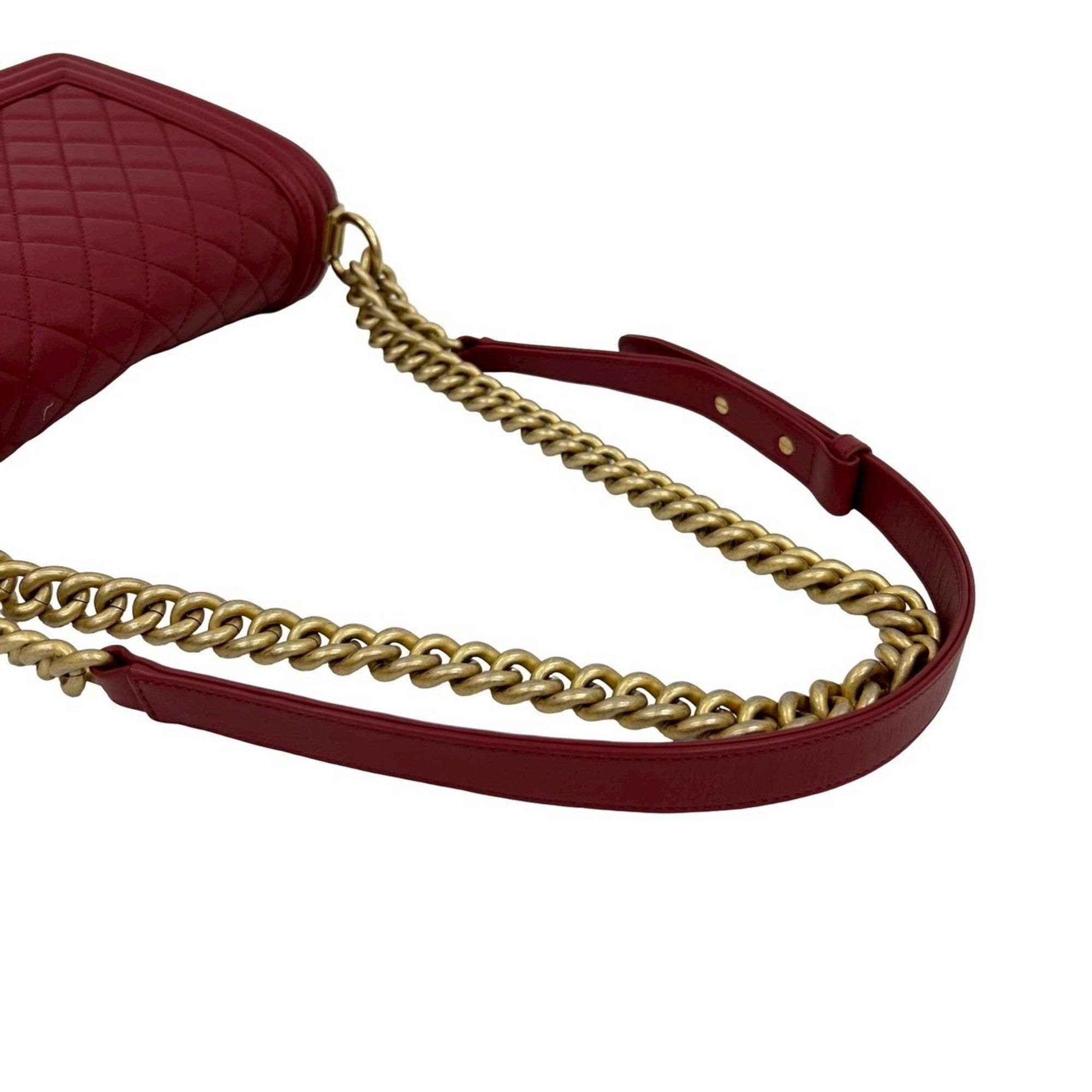 Chanel CHANEL Boy Chanel Lambskin Coco Mark Chain Shoulder Bag in Red, No. 26, 42526 Size ONE SIZE - 4 Thumbnail