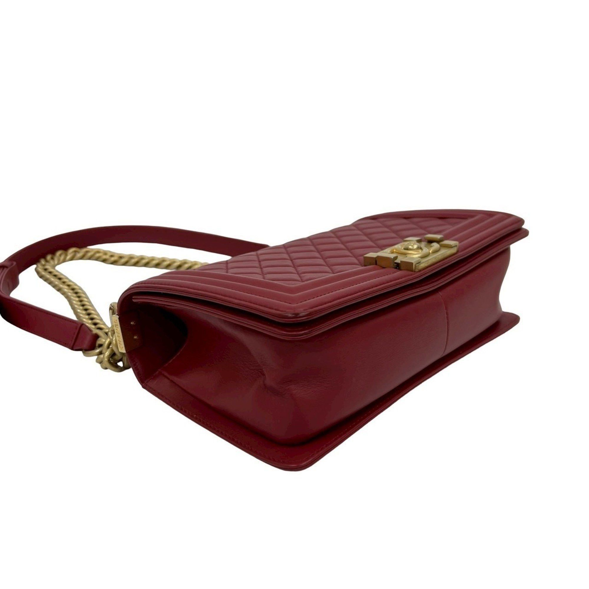 Chanel CHANEL Boy Chanel Lambskin Coco Mark Chain Shoulder Bag in Red, No. 26, 42526 Size ONE SIZE - 7 Thumbnail
