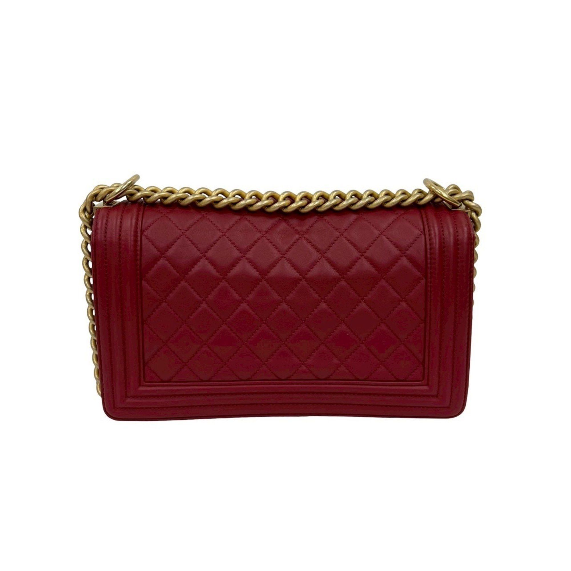 Chanel CHANEL Boy Chanel Lambskin Coco Mark Chain Shoulder Bag in Red, No. 26, 42526 Size ONE SIZE - 3 Thumbnail