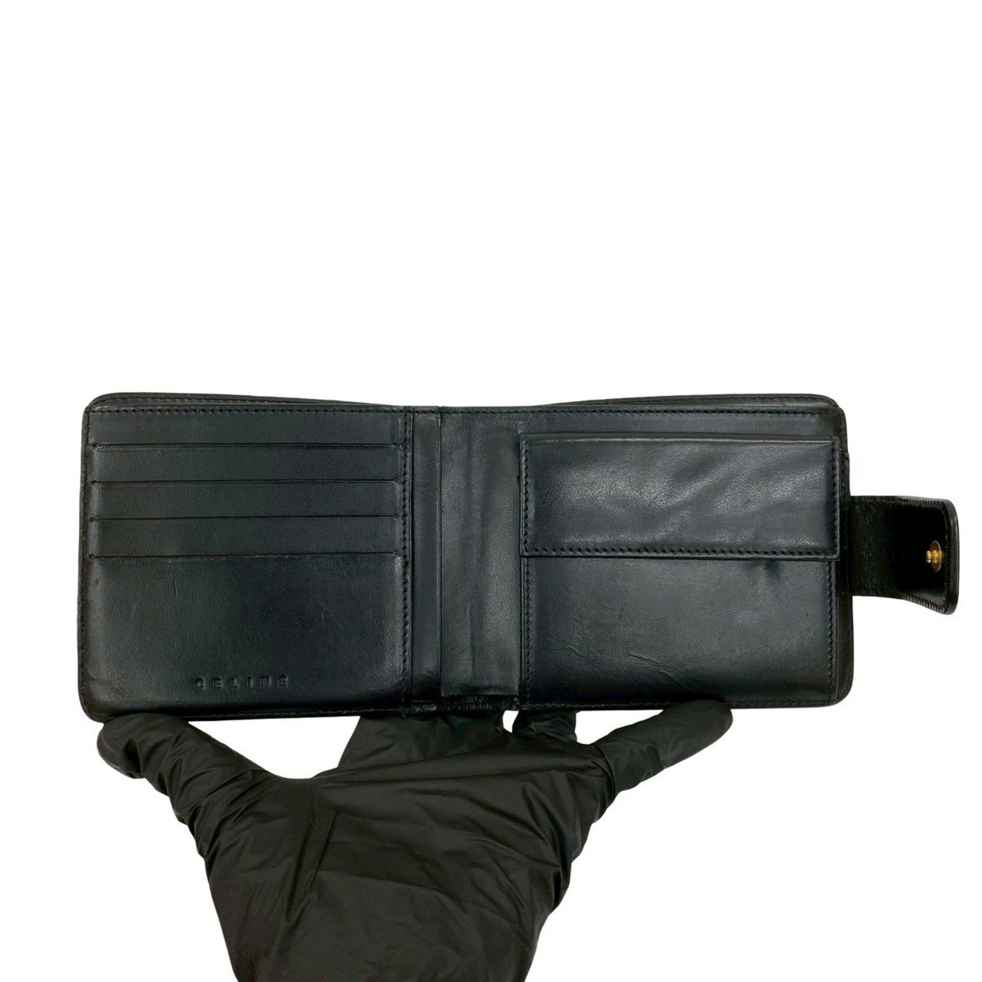 Celine CELINE Vintage Macadam Blason Triomphe Leather Bi-fold Mini Wallet in Black and Brown (36494) Size ONE SIZE - 7 Thumbnail