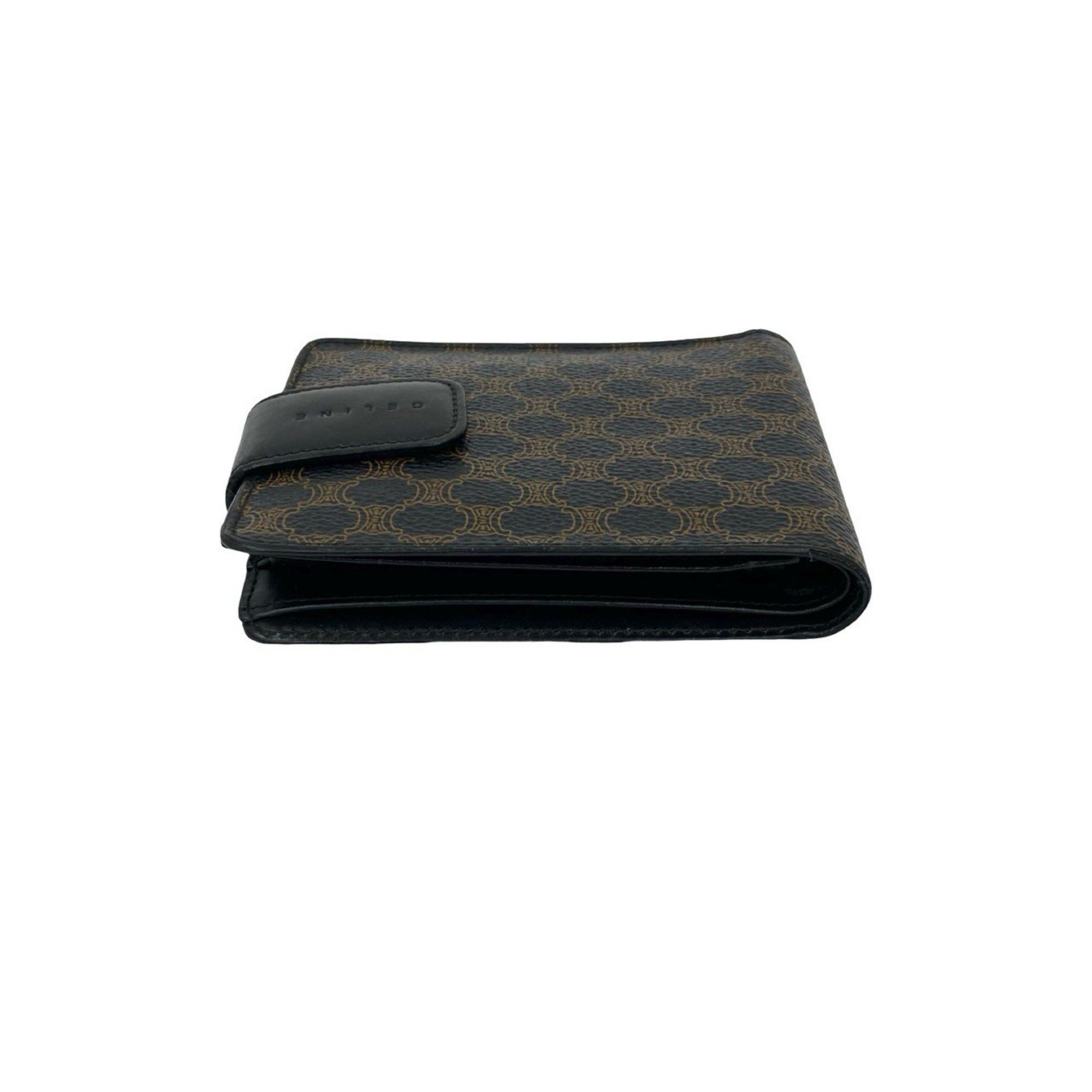 Celine CELINE Vintage Macadam Blason Triomphe Leather Bi-fold Mini Wallet in Black and Brown (36494) Size ONE SIZE - 3 Thumbnail