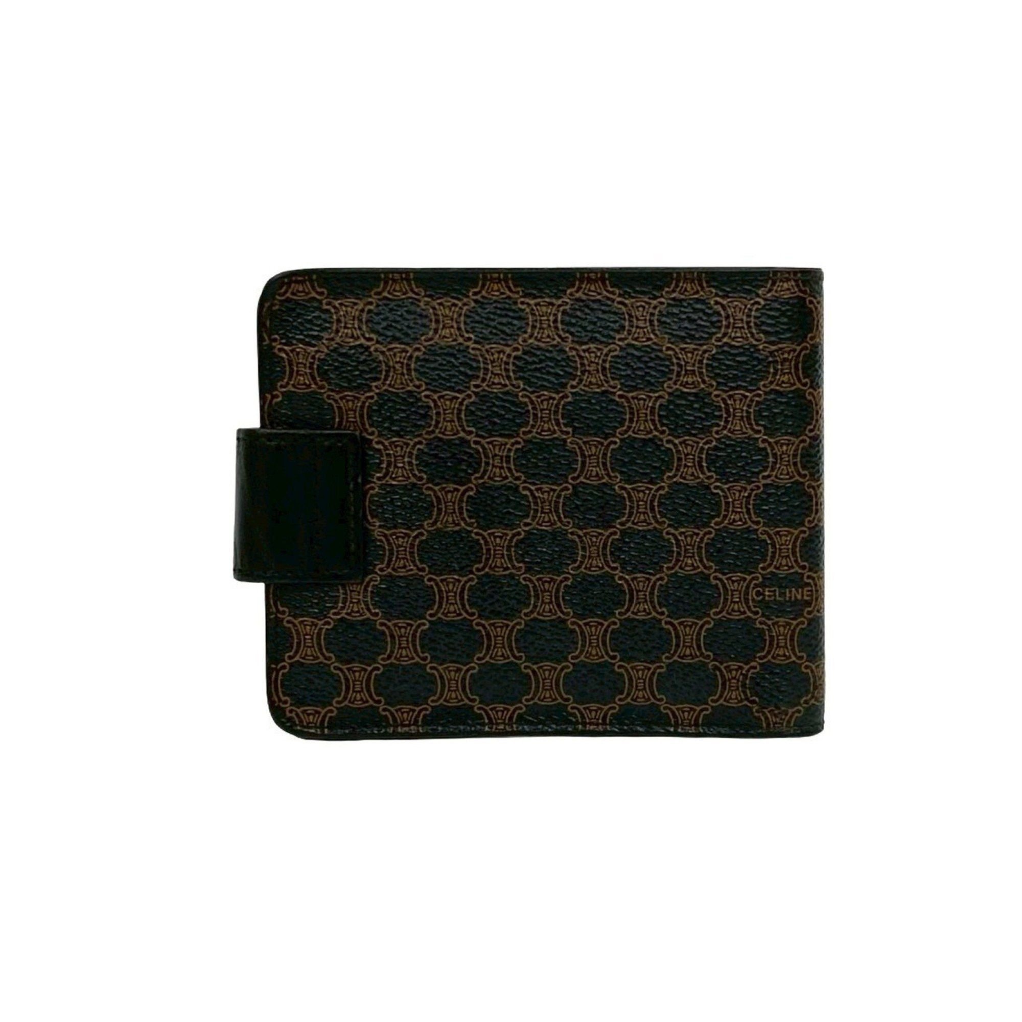Celine CELINE Vintage Macadam Blason Triomphe Leather Bi-fold Mini Wallet in Black and Brown (36494) Size ONE SIZE - 2 Thumbnail