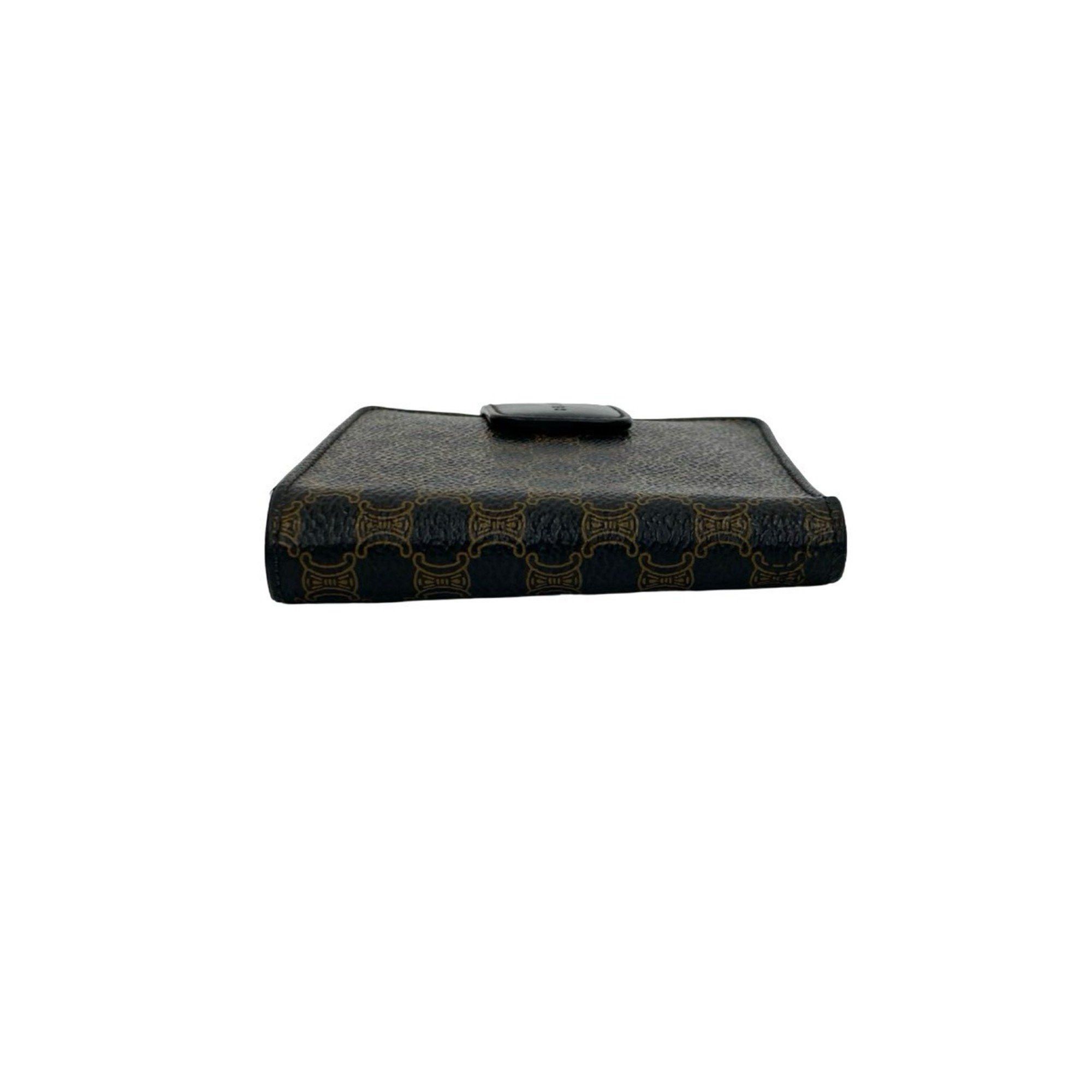 Celine CELINE Vintage Macadam Blason Triomphe Leather Bi-fold Mini Wallet in Black and Brown (36494) Size ONE SIZE - 4 Thumbnail