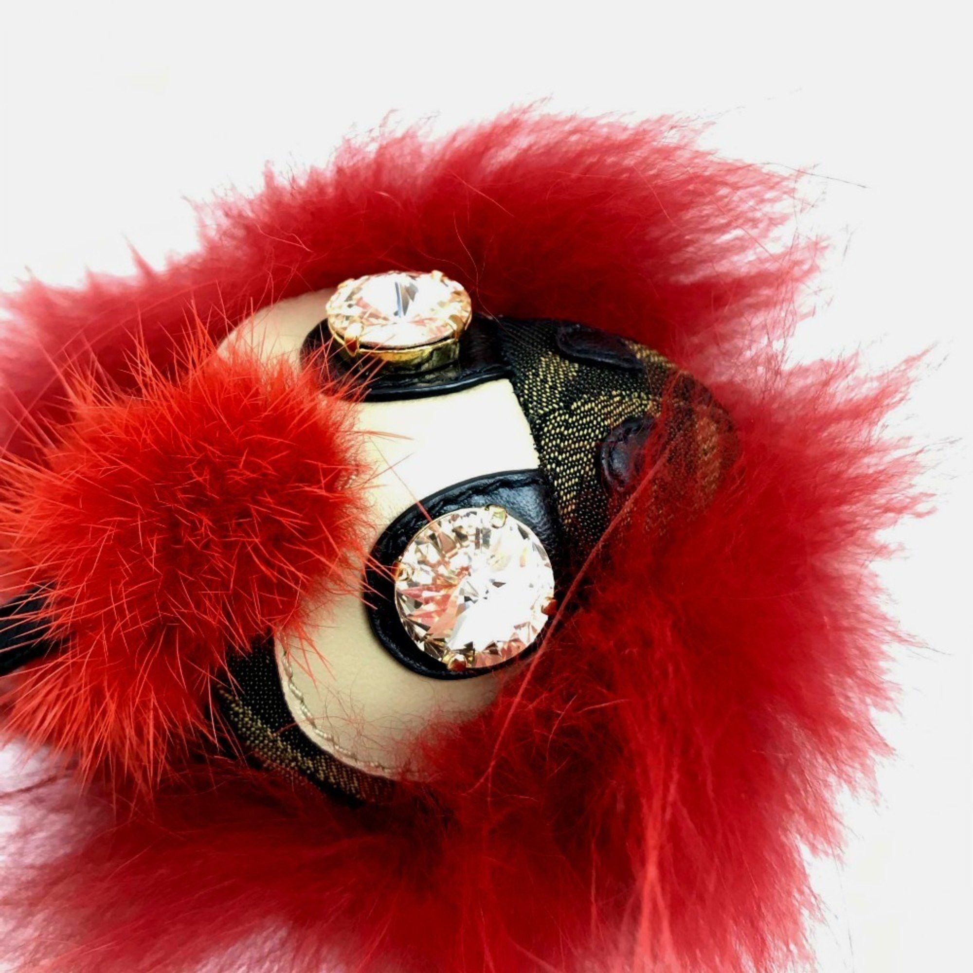 Fendi FENDI Real Fur Monster FF Pattern Key Ring with Beads, Unisex, Red and Brown Size ONE SIZE - 5 Thumbnail