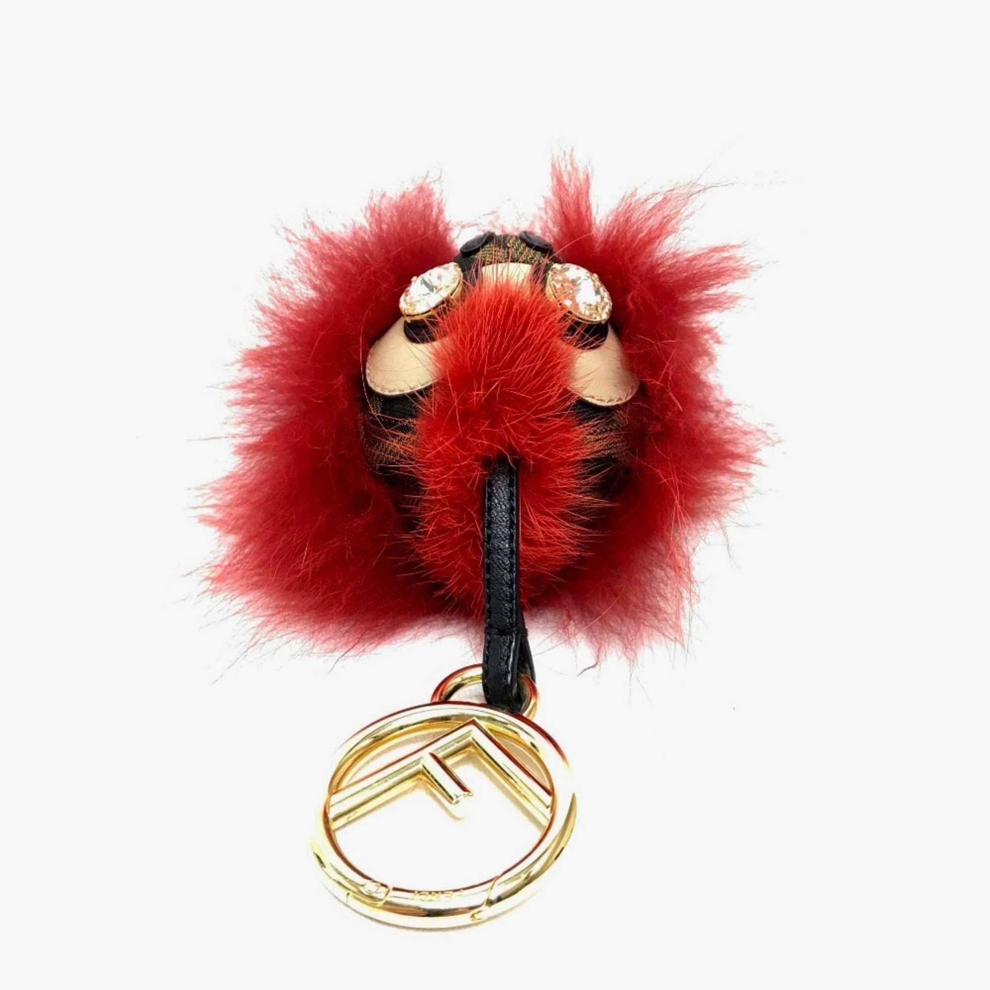 Fendi FENDI Real Fur Monster FF Pattern Key Ring with Beads, Unisex, Red and Brown Size ONE SIZE - 4 Thumbnail