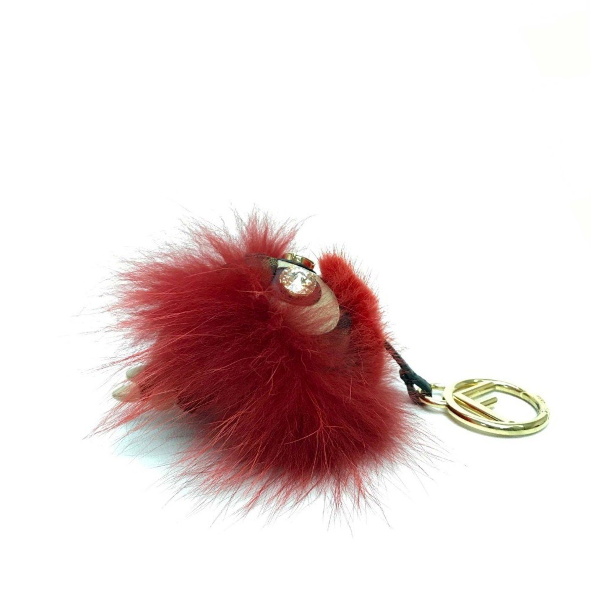 Fendi FENDI Real Fur Monster FF Pattern Key Ring with Beads, Unisex, Red and Brown Size ONE SIZE - 3 Thumbnail
