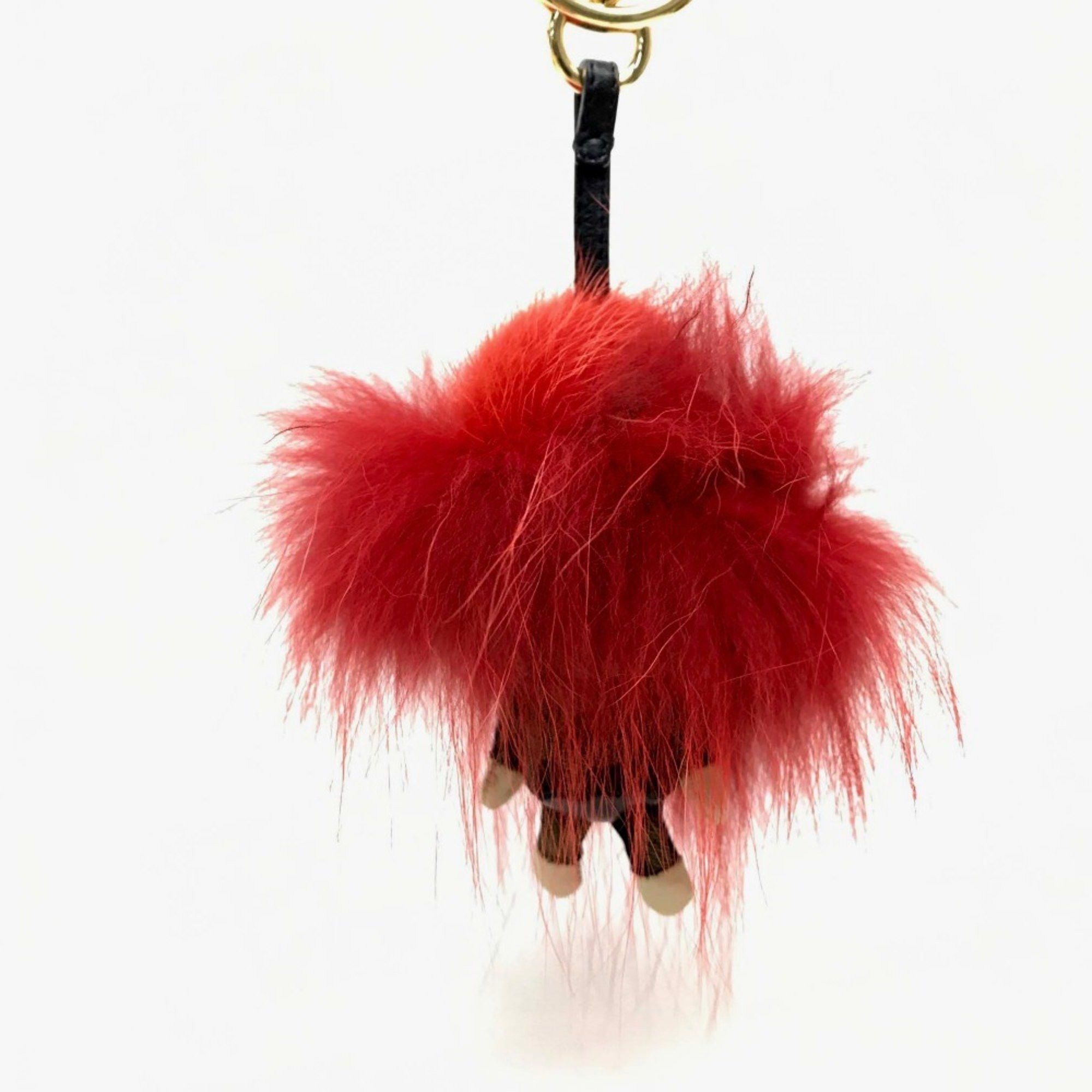 Fendi FENDI Real Fur Monster FF Pattern Key Ring with Beads, Unisex, Red and Brown Size ONE SIZE - 2 Thumbnail