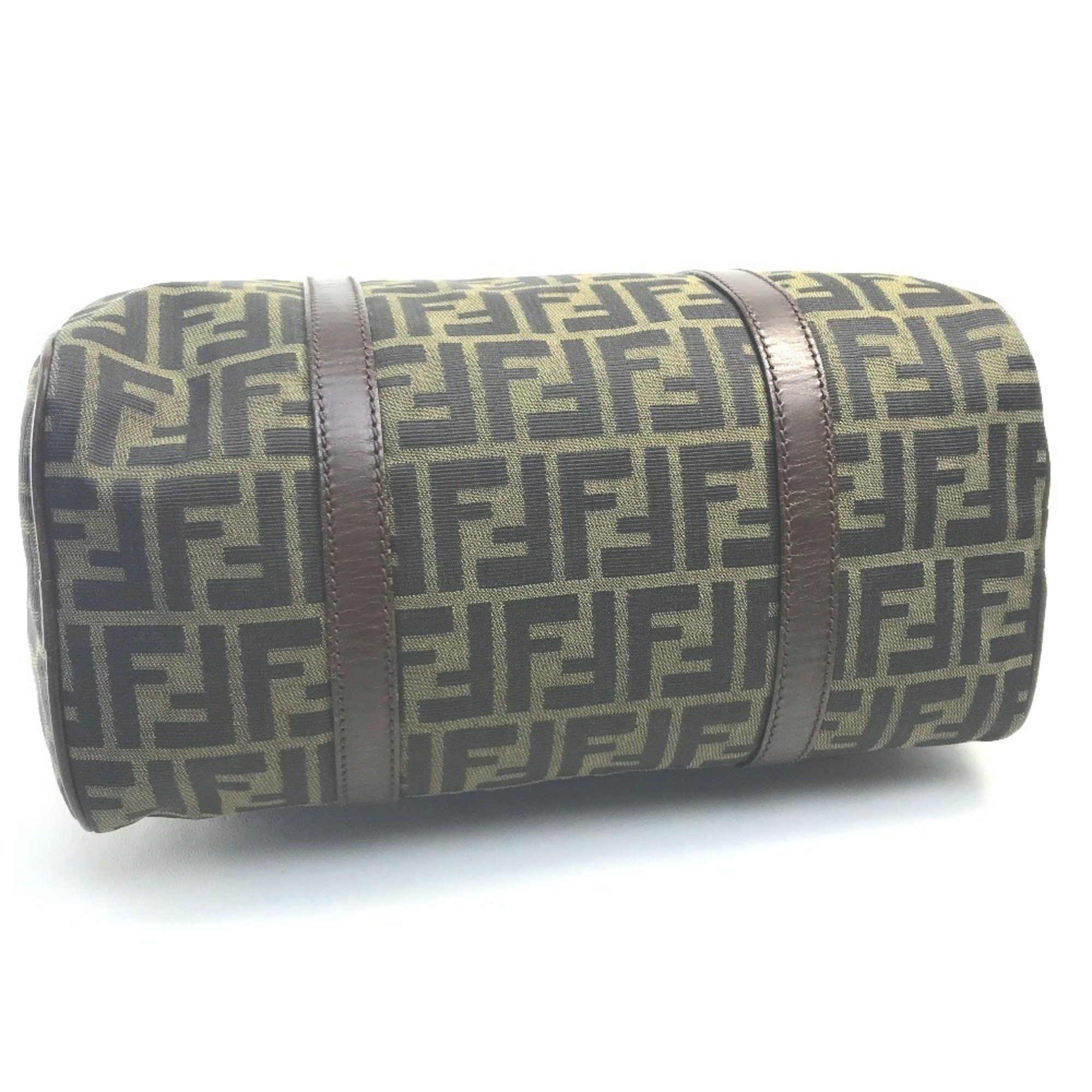 FENDI Zucca FF Pattern Mini Boston Bag Handbag Canvas/Leather Women's Brown