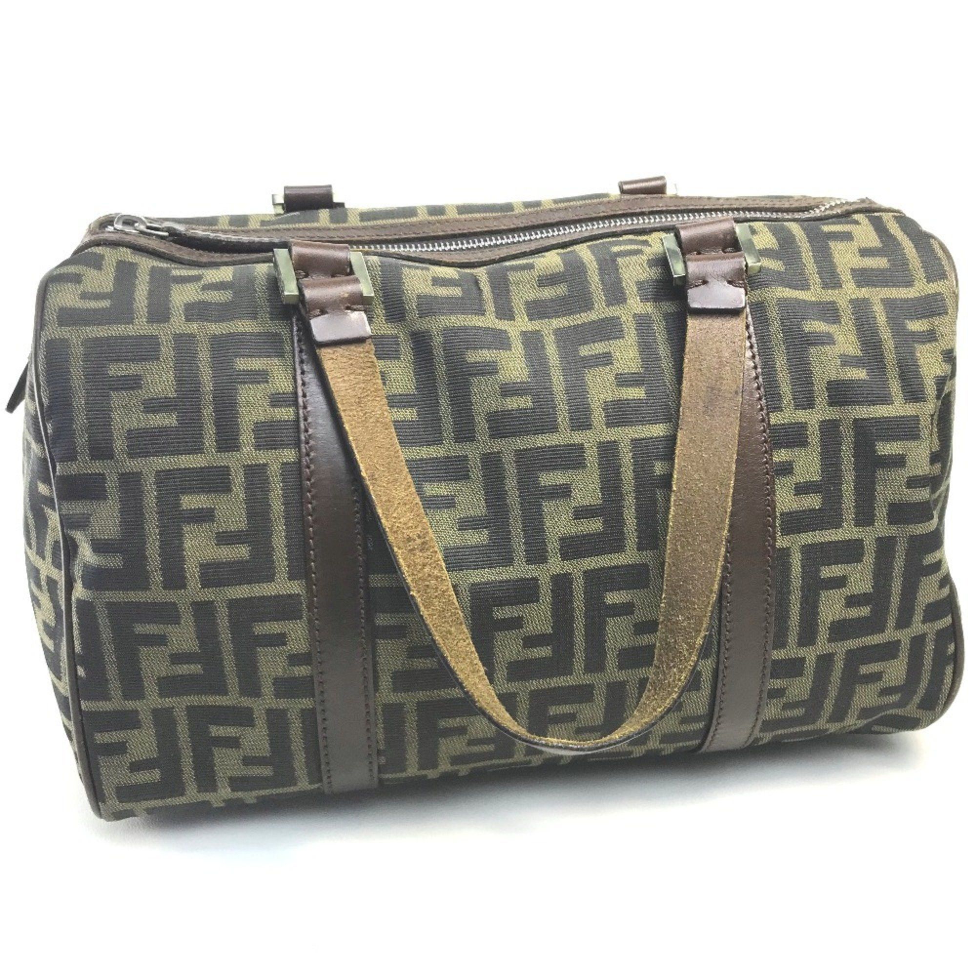 FENDI Zucca FF Pattern Mini Boston Bag Handbag Canvas/Leather Women's Brown