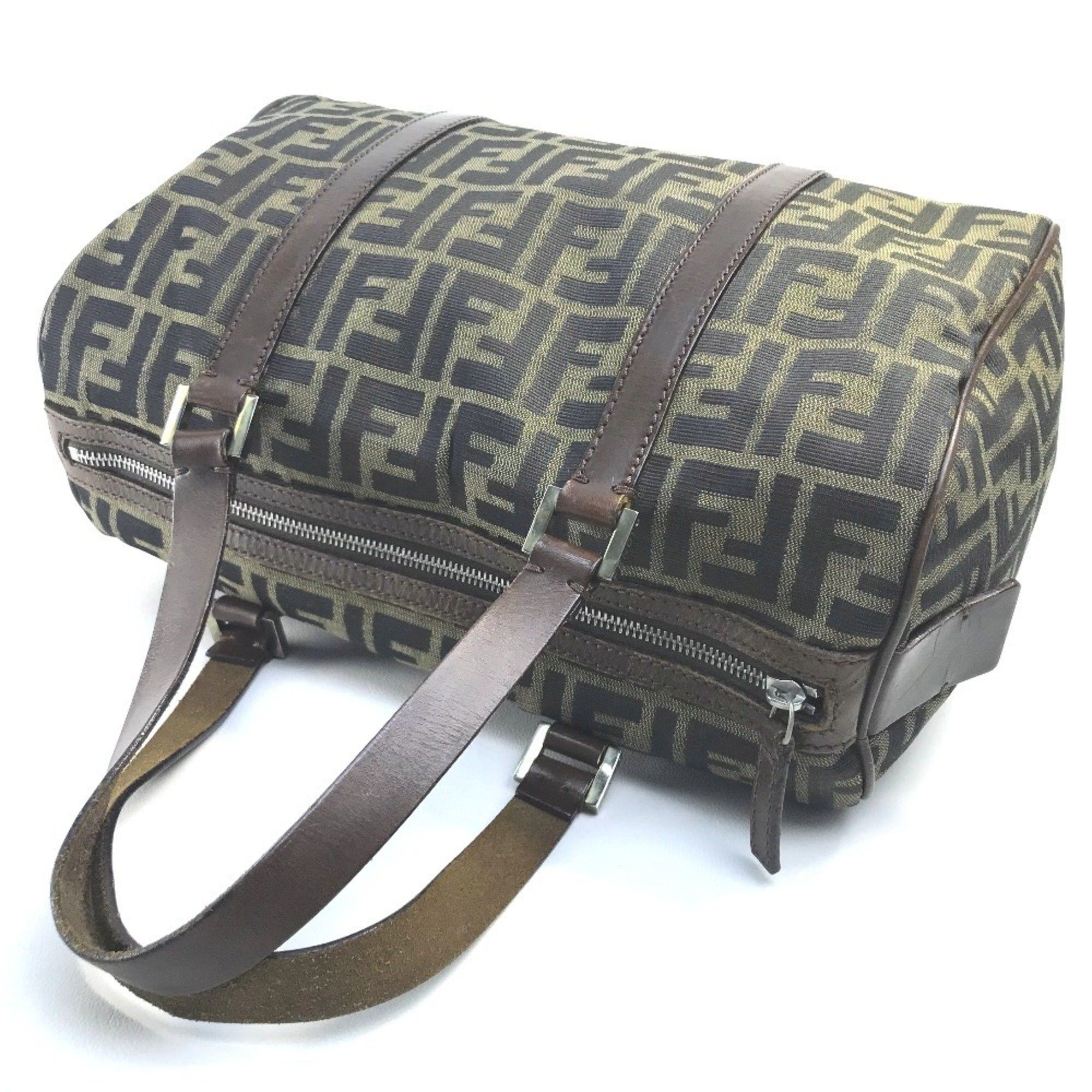 FENDI Zucca FF Pattern Mini Boston Bag Handbag Canvas/Leather Women's Brown