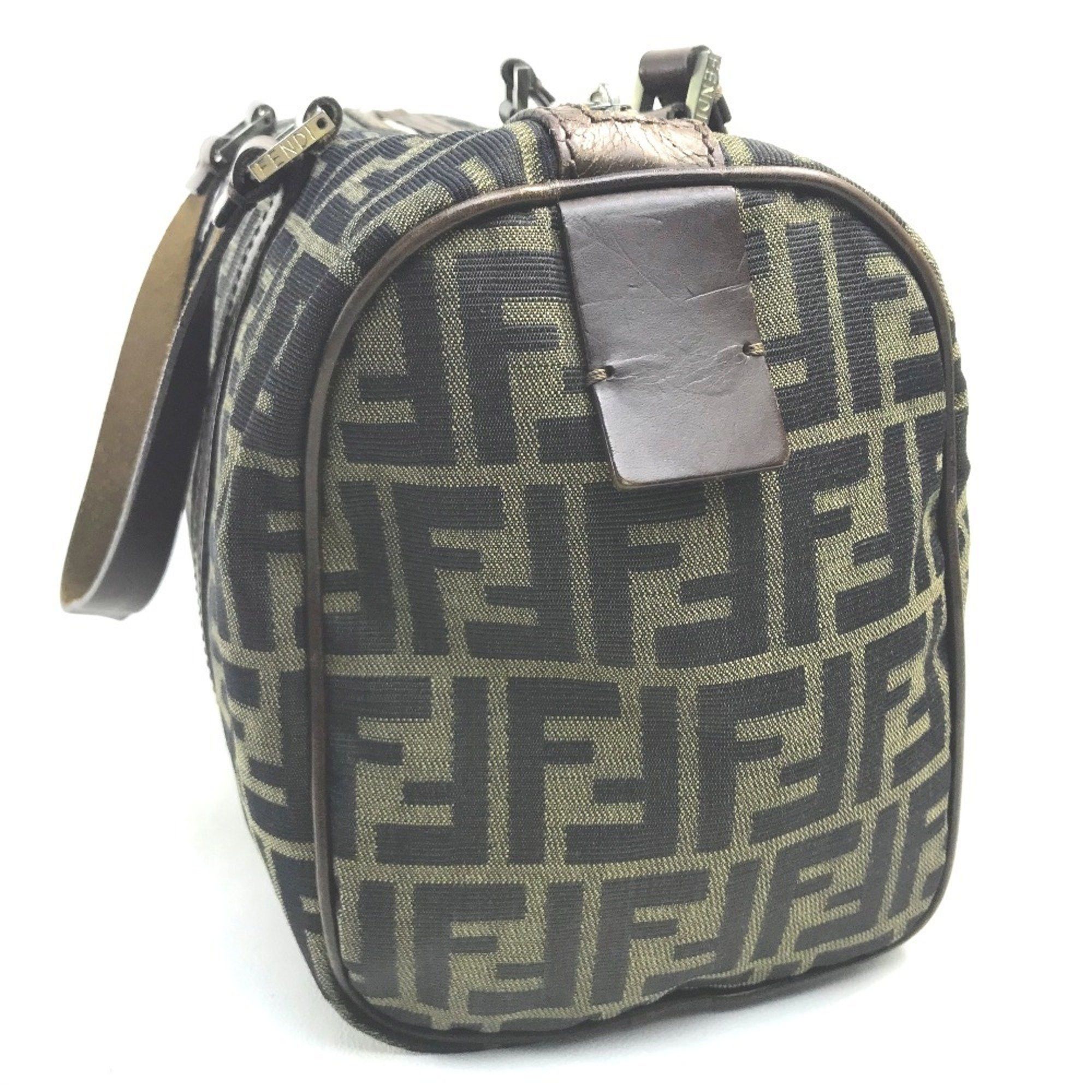 FENDI Zucca FF Pattern Mini Boston Bag Handbag Canvas/Leather Women's Brown