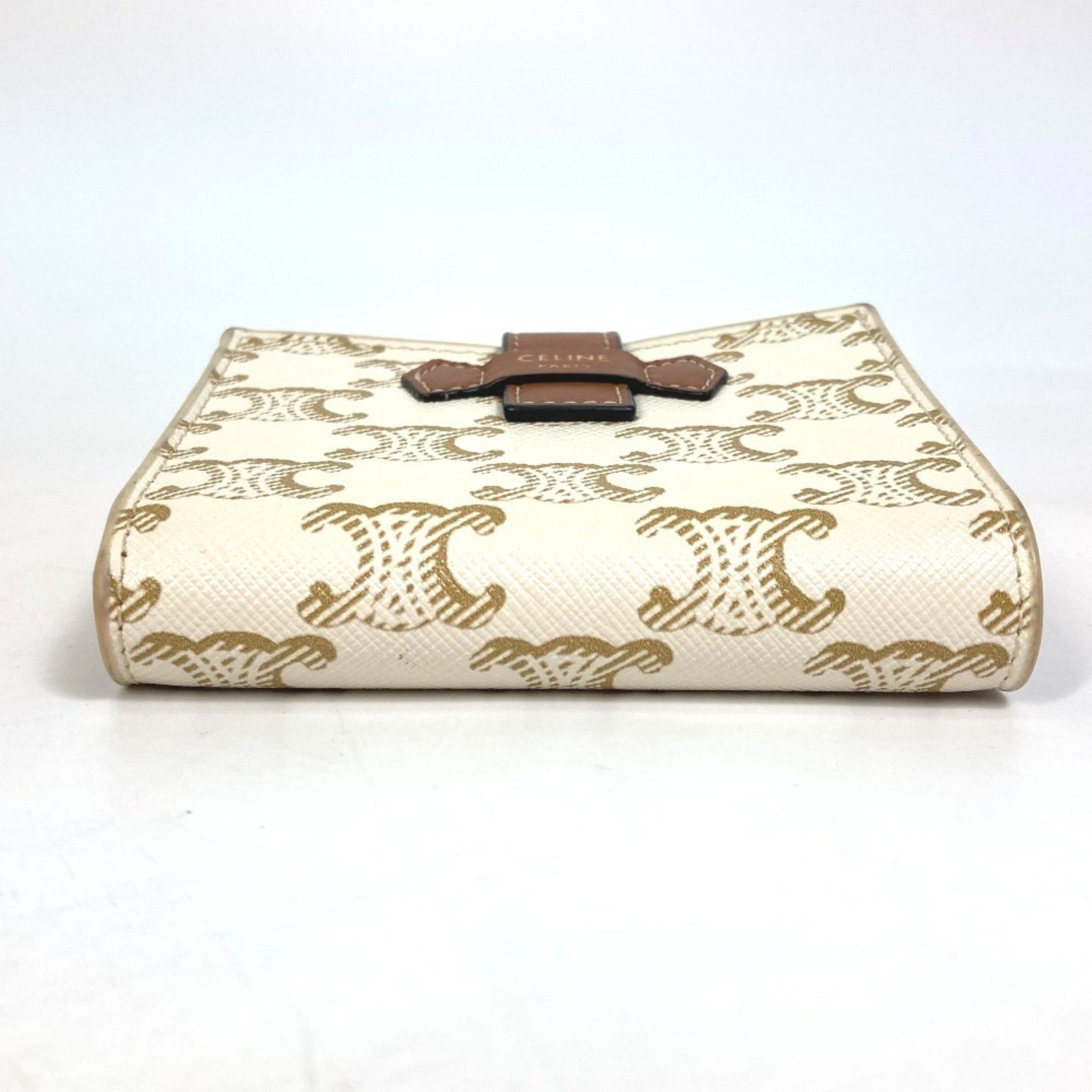 Celine CELINE Macadam Triomphe Wallet, Bifold PVC/Leather, Women's, White/Brown Size ONE SIZE - 7 Thumbnail