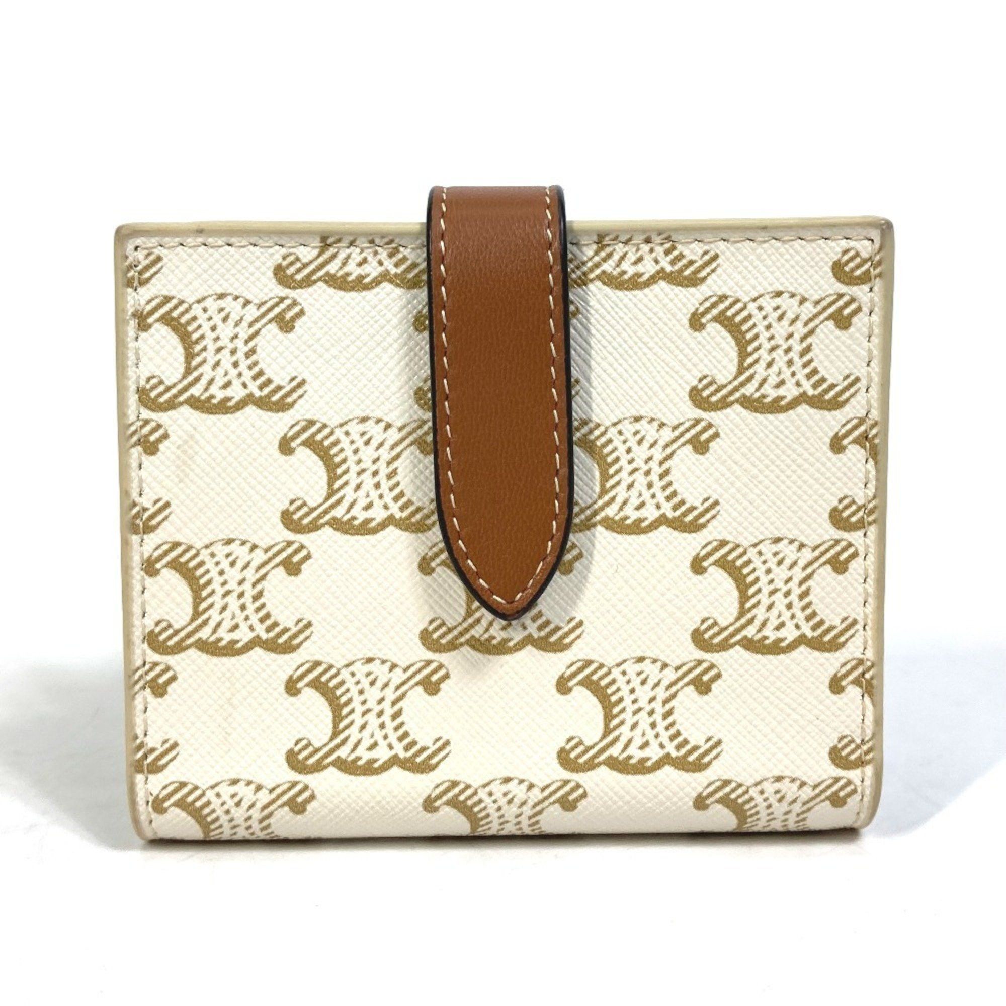 Celine CELINE Macadam Triomphe Wallet, Bifold PVC/Leather, Women's, White/Brown Size ONE SIZE - 2 Thumbnail