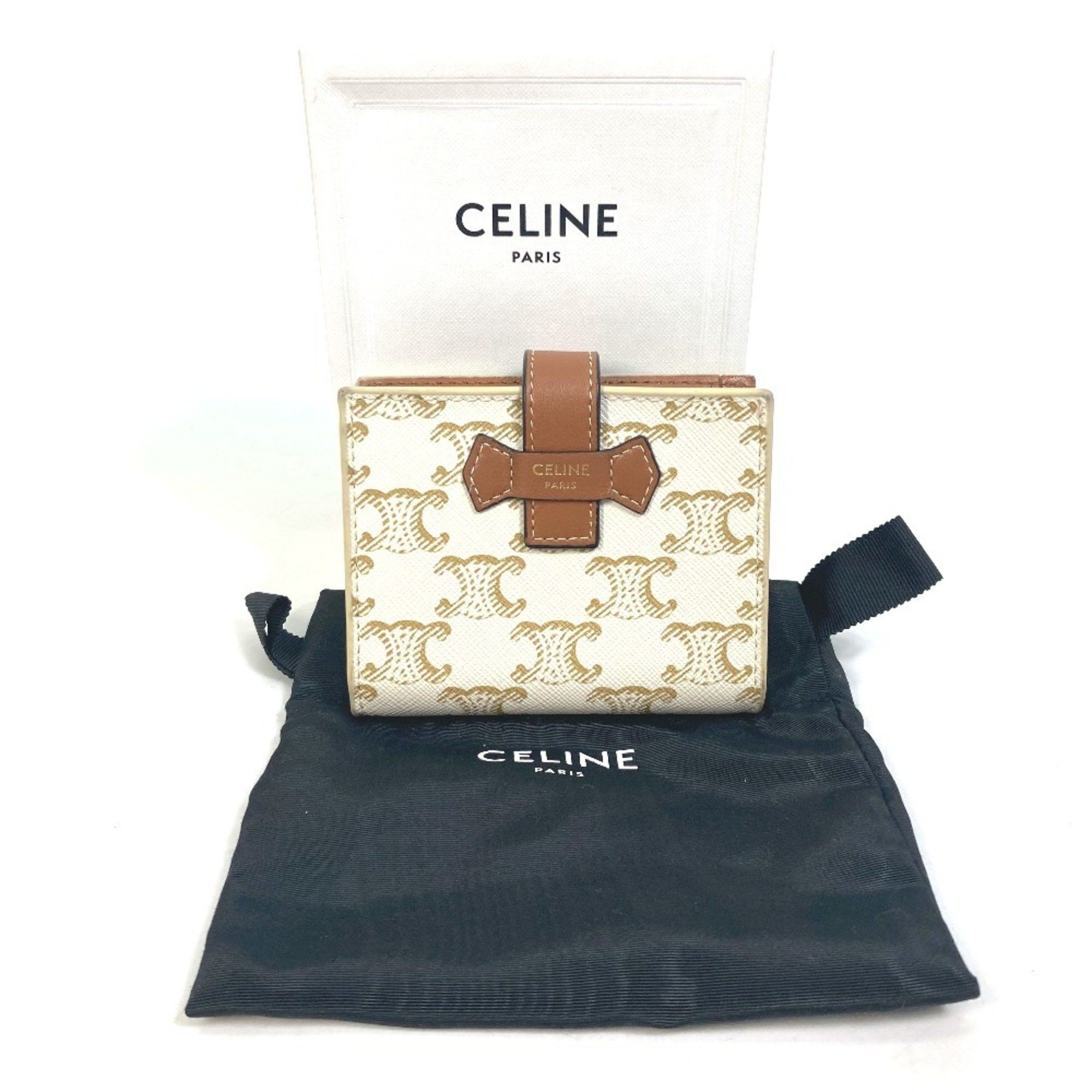 Celine CELINE Macadam Triomphe Wallet, Bifold PVC/Leather, Women's, White/Brown Size ONE SIZE - 14 Thumbnail