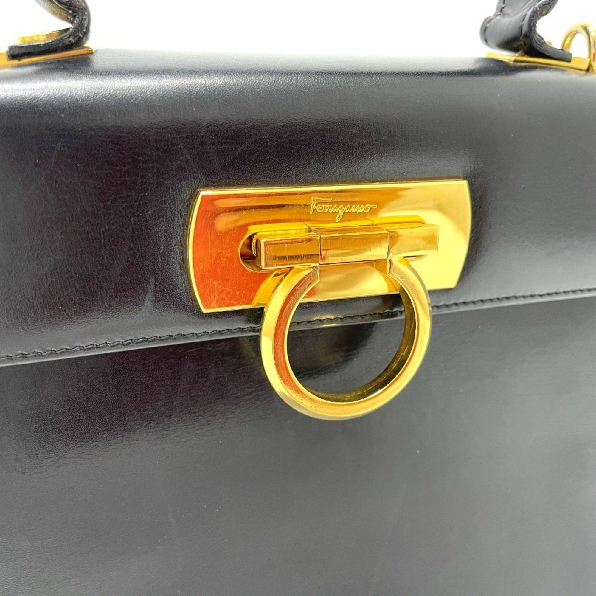Salvatore Ferragamo Gancini 2-Way Mini Shoulder Bag in Black Leather (O212193)