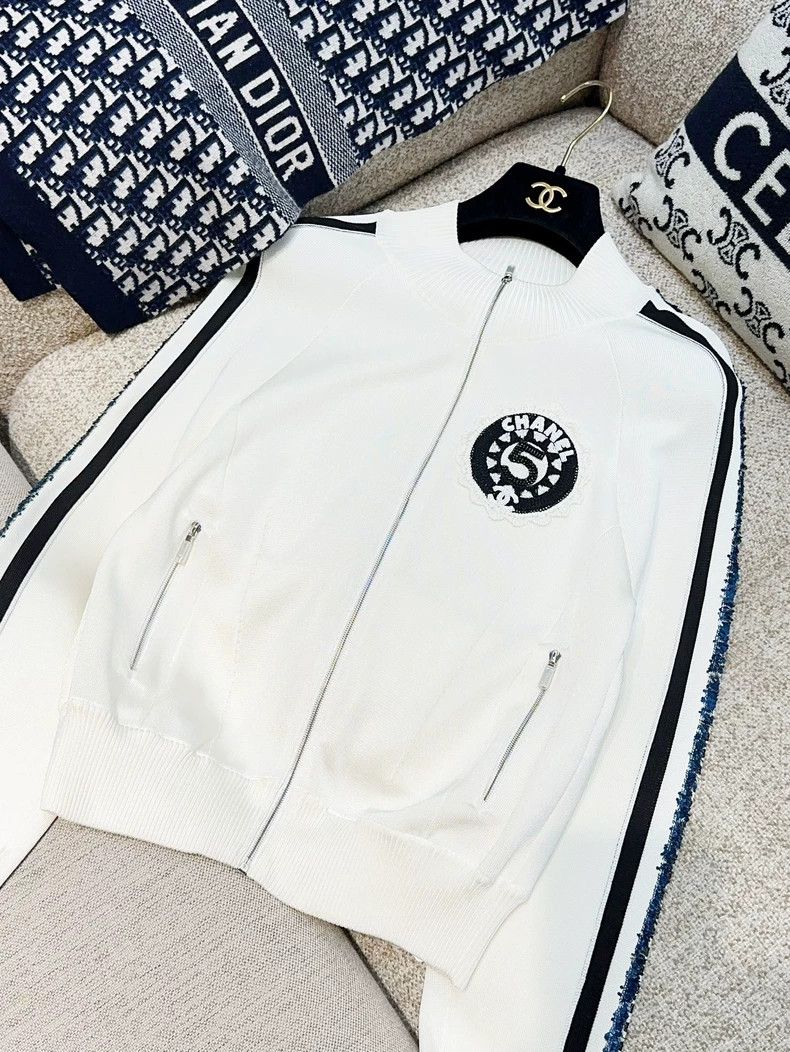 Chanel Chanel 23C White Knit Baseball Jacket - dmc Size US M / EU 48-50 / 2 - 4 Thumbnail